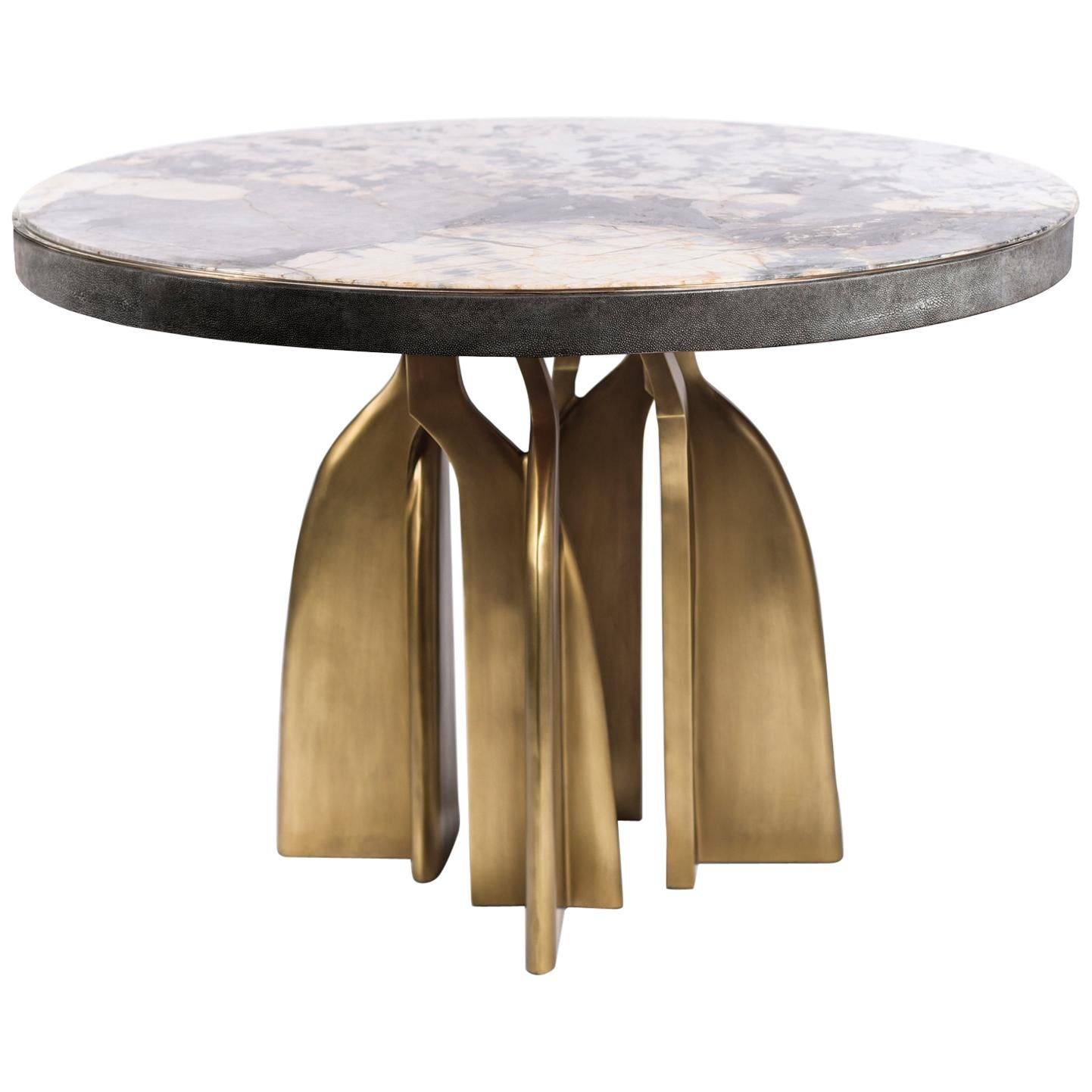 "Chital" Breakfast Table in Coal Black Shagreen, Patagonia & Brass by Kifu Paris For Sale