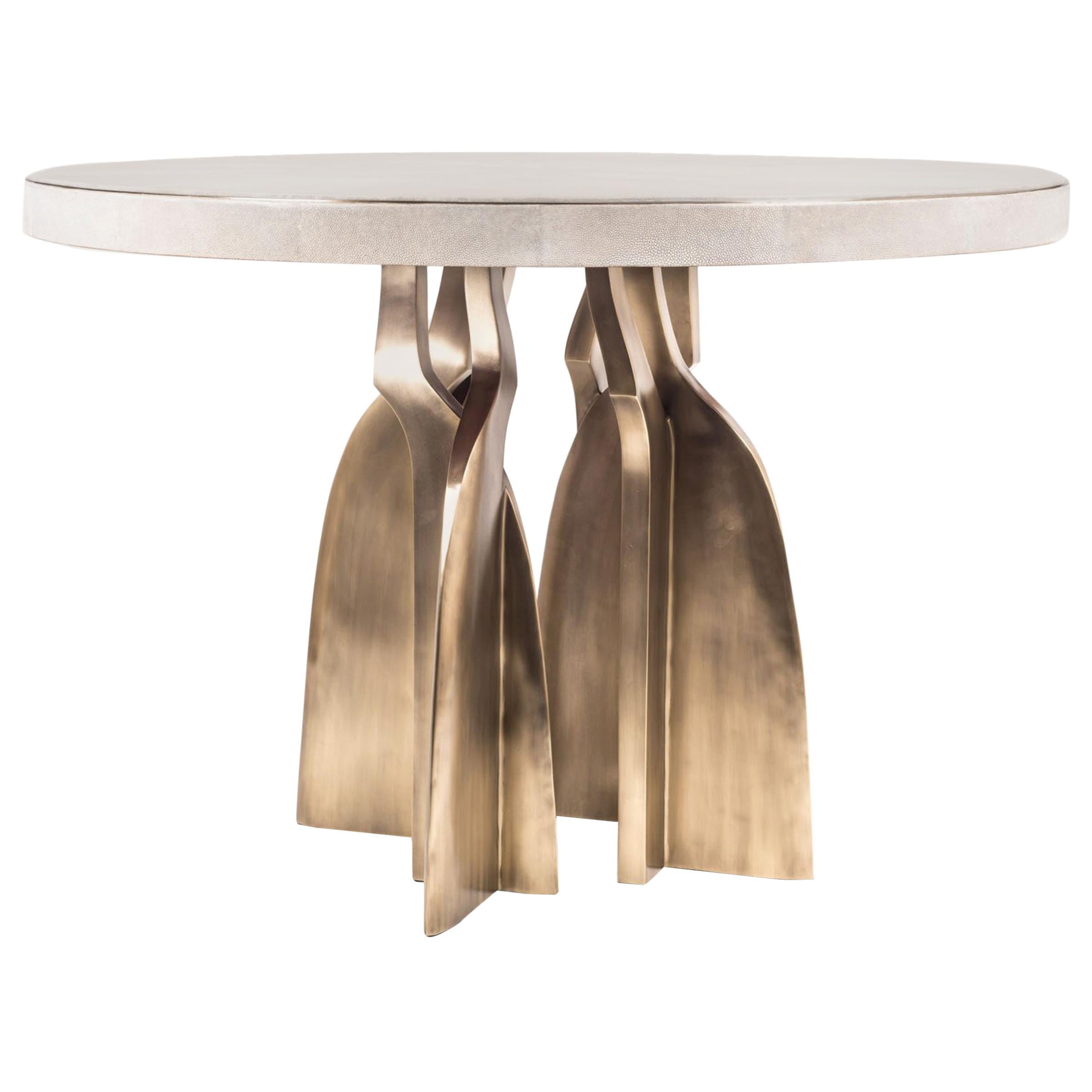"Chital" Breakfast Table in Cream Shagreen and Bronze-Patina Brass by Kifu Paris