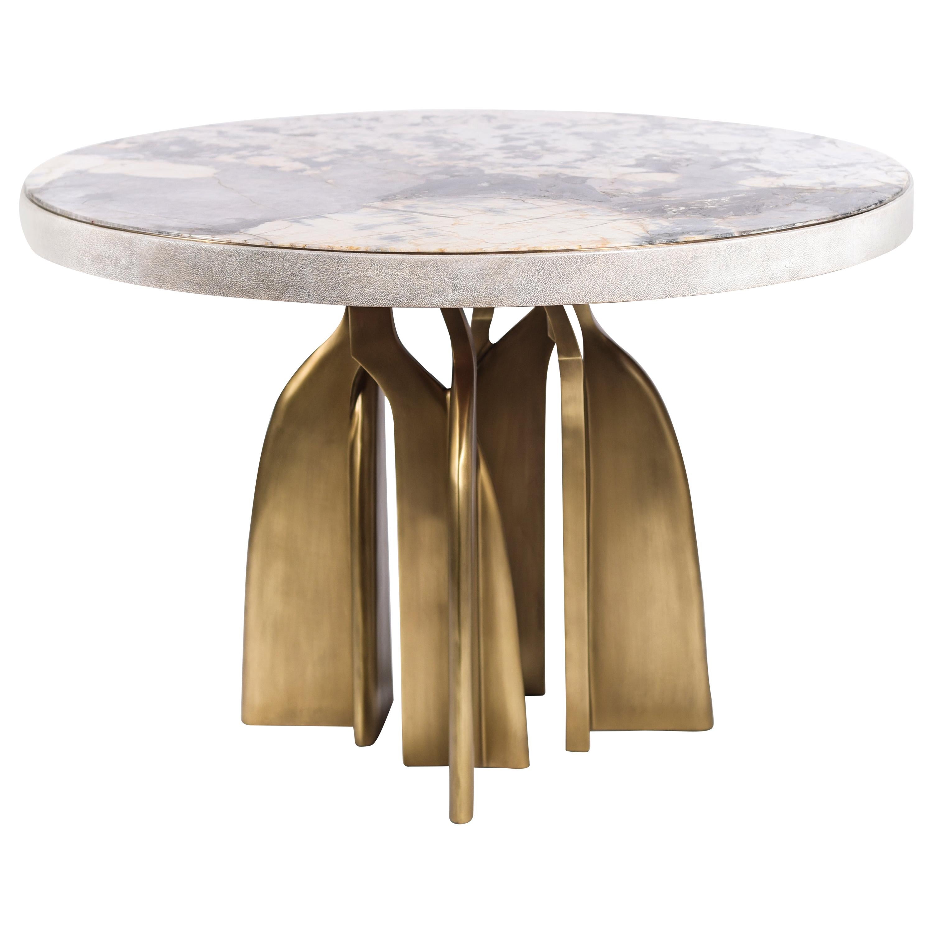 "Chital" Breakfast Table in Cream Shagreen, Patagonia and Brass by Kifu, Paris For Sale