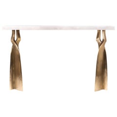 "Chital" Console Table in Cream Shagreen and Bronze-Patina Brass by Kifu, Paris