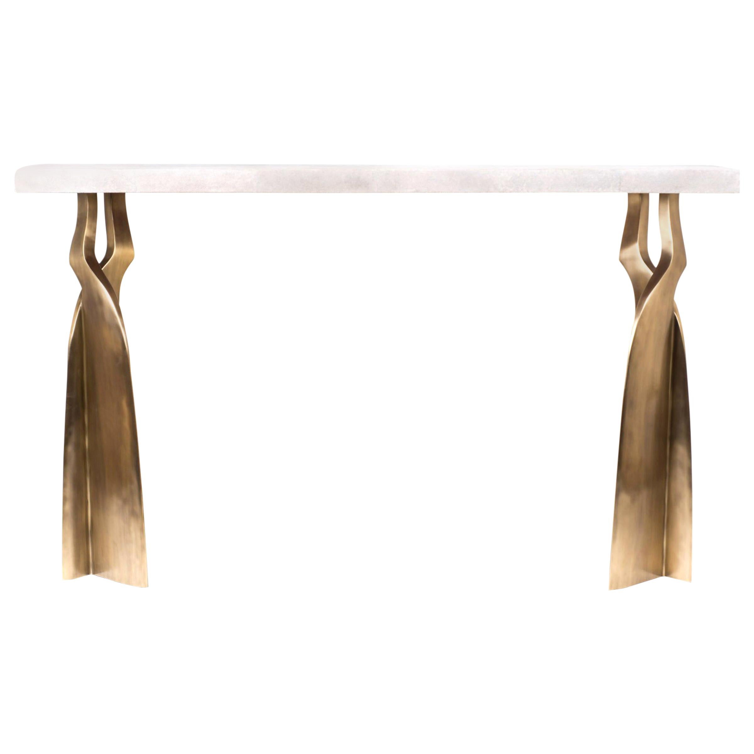 "Chital" Console Table in Cream Shagreen and Bronze-Patina Brass by Kifu, Paris