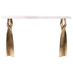 "Chital" Console Table in Cream Shagreen and Bronze-Patina Brass by Kifu Paris