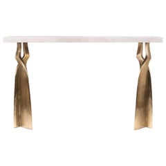 "Chital" Console Table in Cream Shagreen & Bronze-Patina Brass by Kifu Paris
