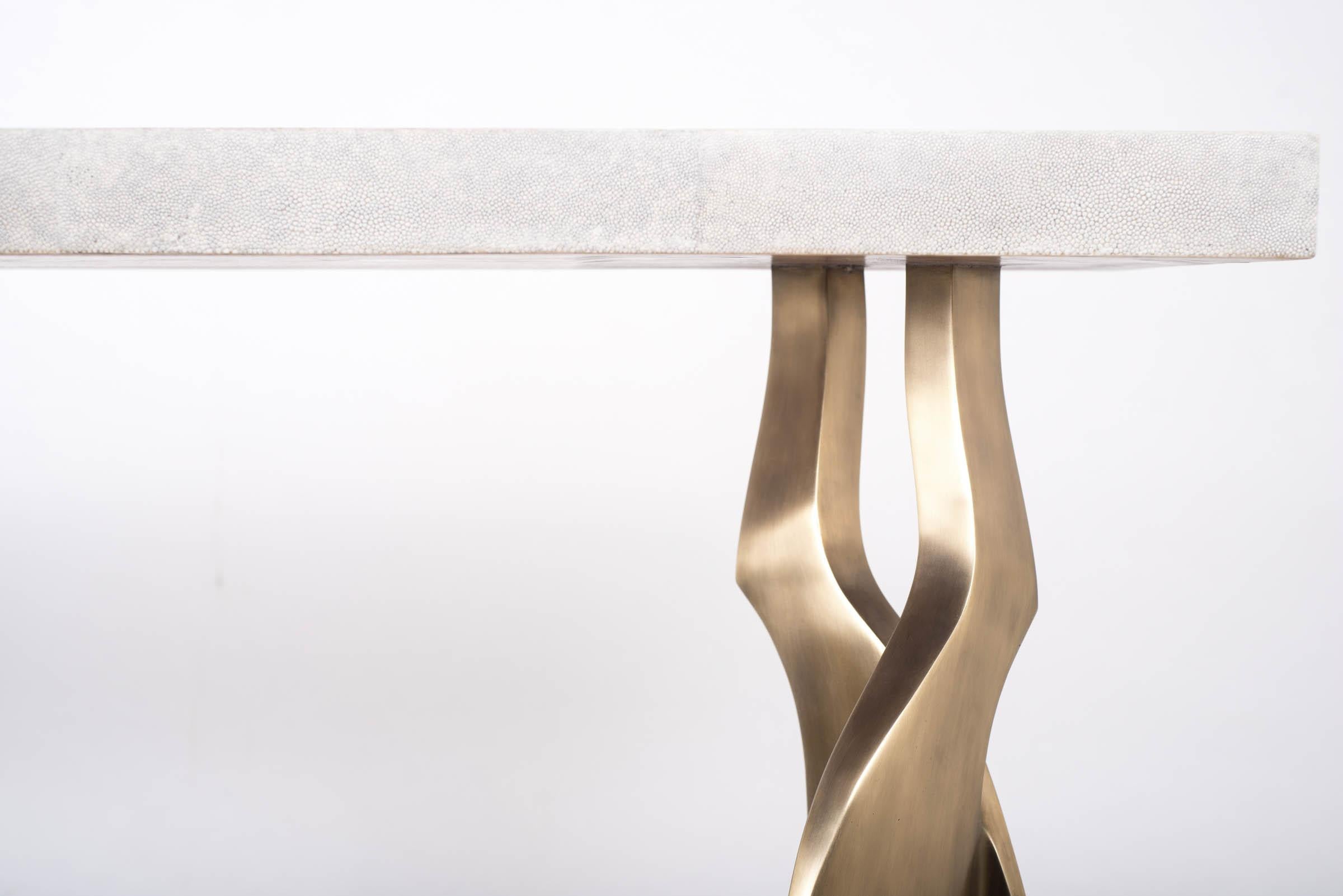Konsolentisch „Chital“ aus lila Chagrinleder und Bronze-Patina-Messing von Kifu Paris (Art déco) im Angebot