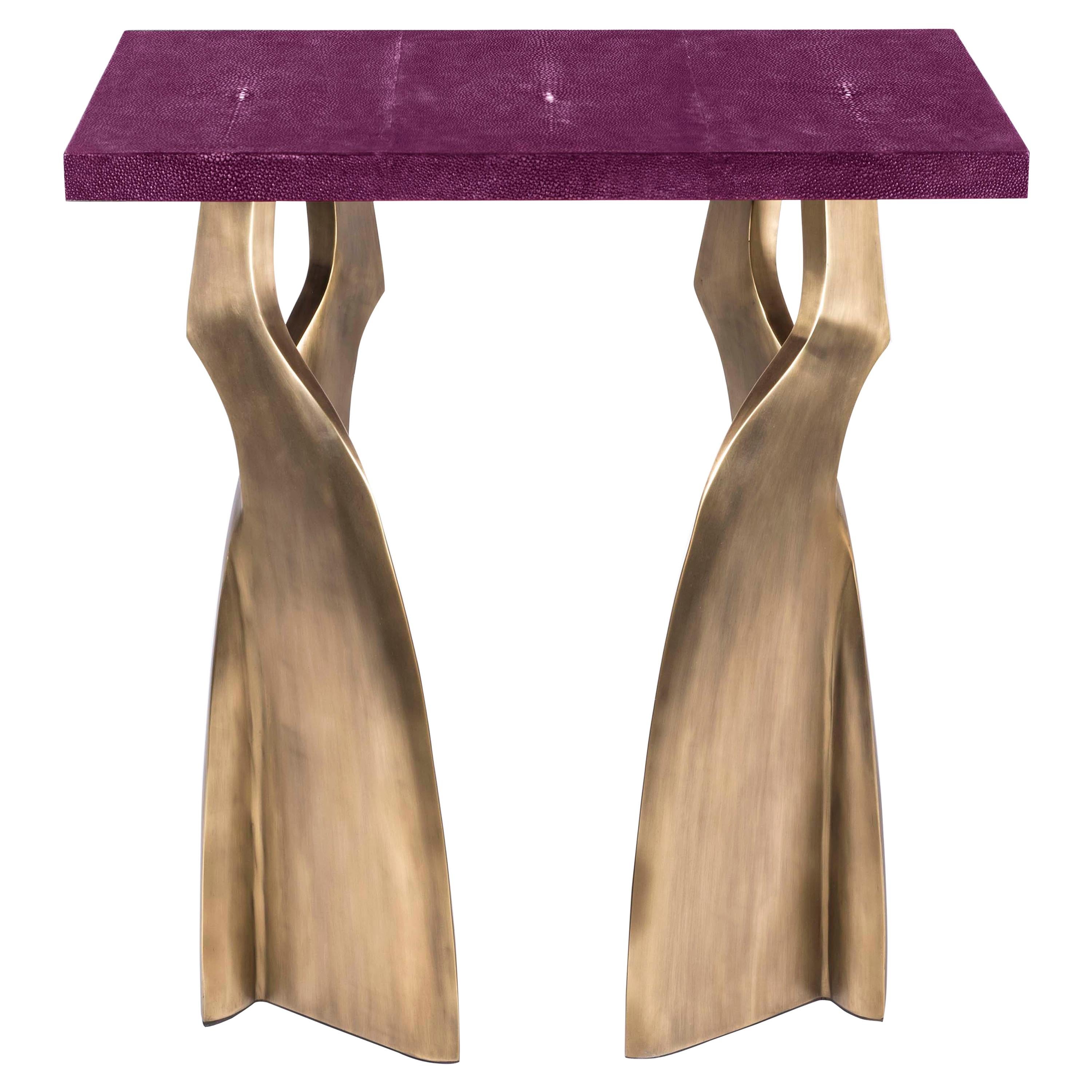 Chital Side Table in Purple Shagreen and Bronze-Patina Brass by Kifu Paris