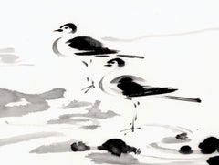 Ink Painting of two Shorebirds on the Beach