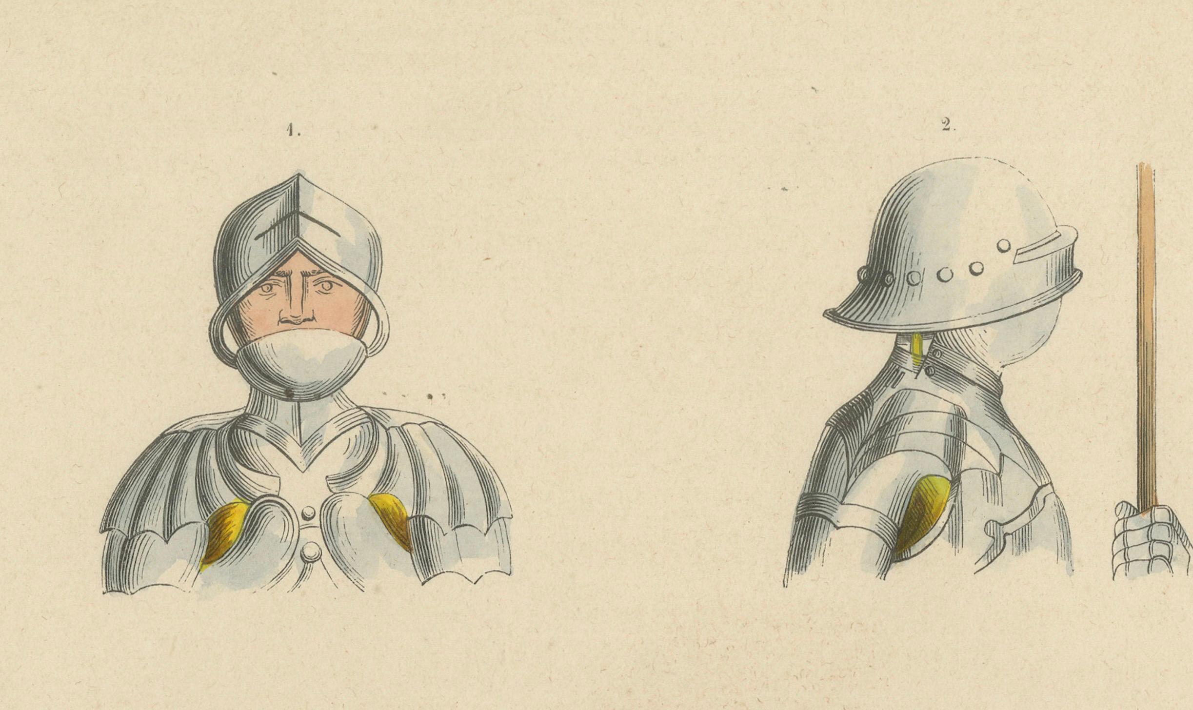 Mid-19th Century Chivalry to Fantasy: Helmets Across Ages, Lithographs Published in 1847 For Sale