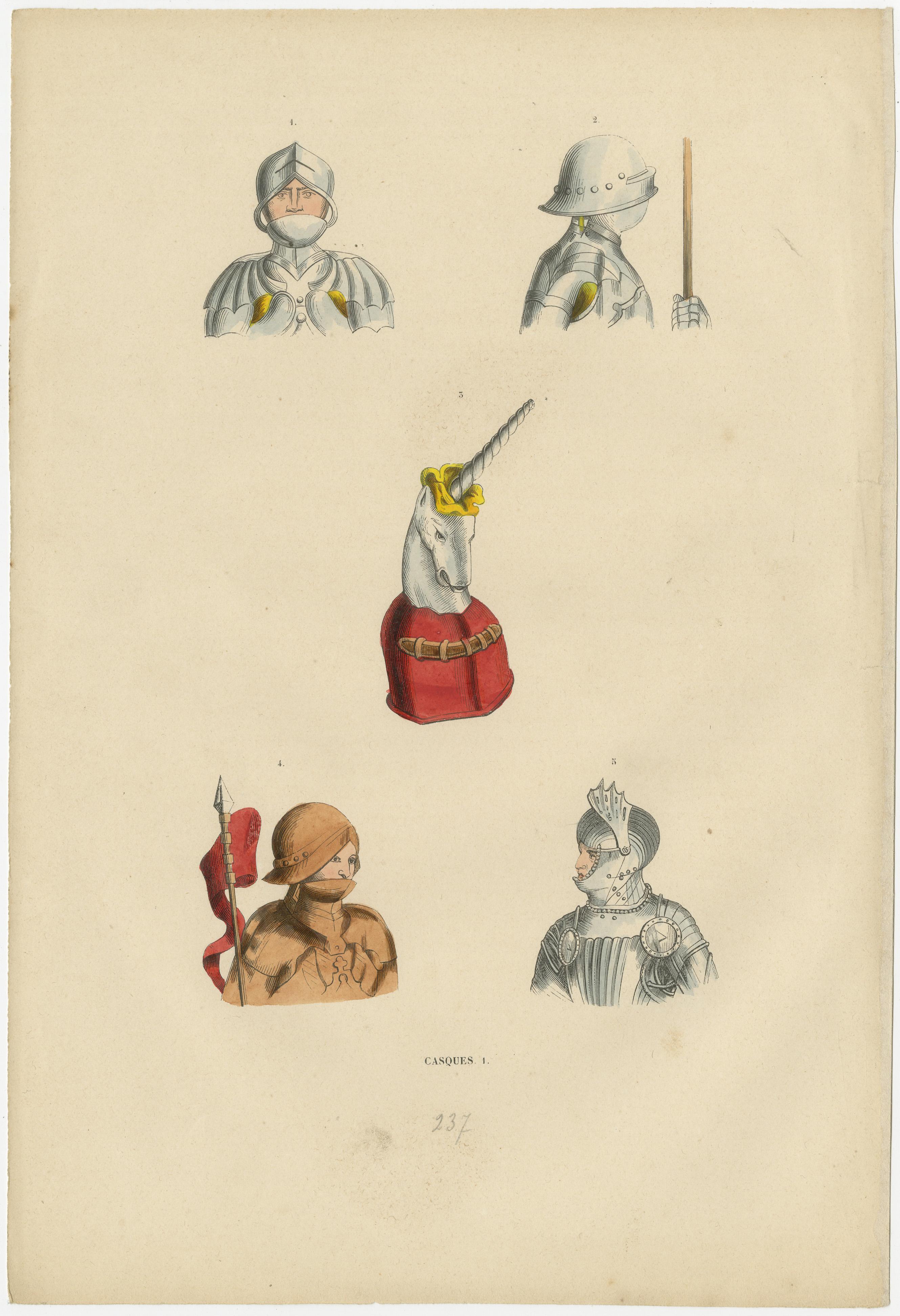 Paper Chivalry to Fantasy: Helmets Across Ages, Lithographs Published in 1847 For Sale