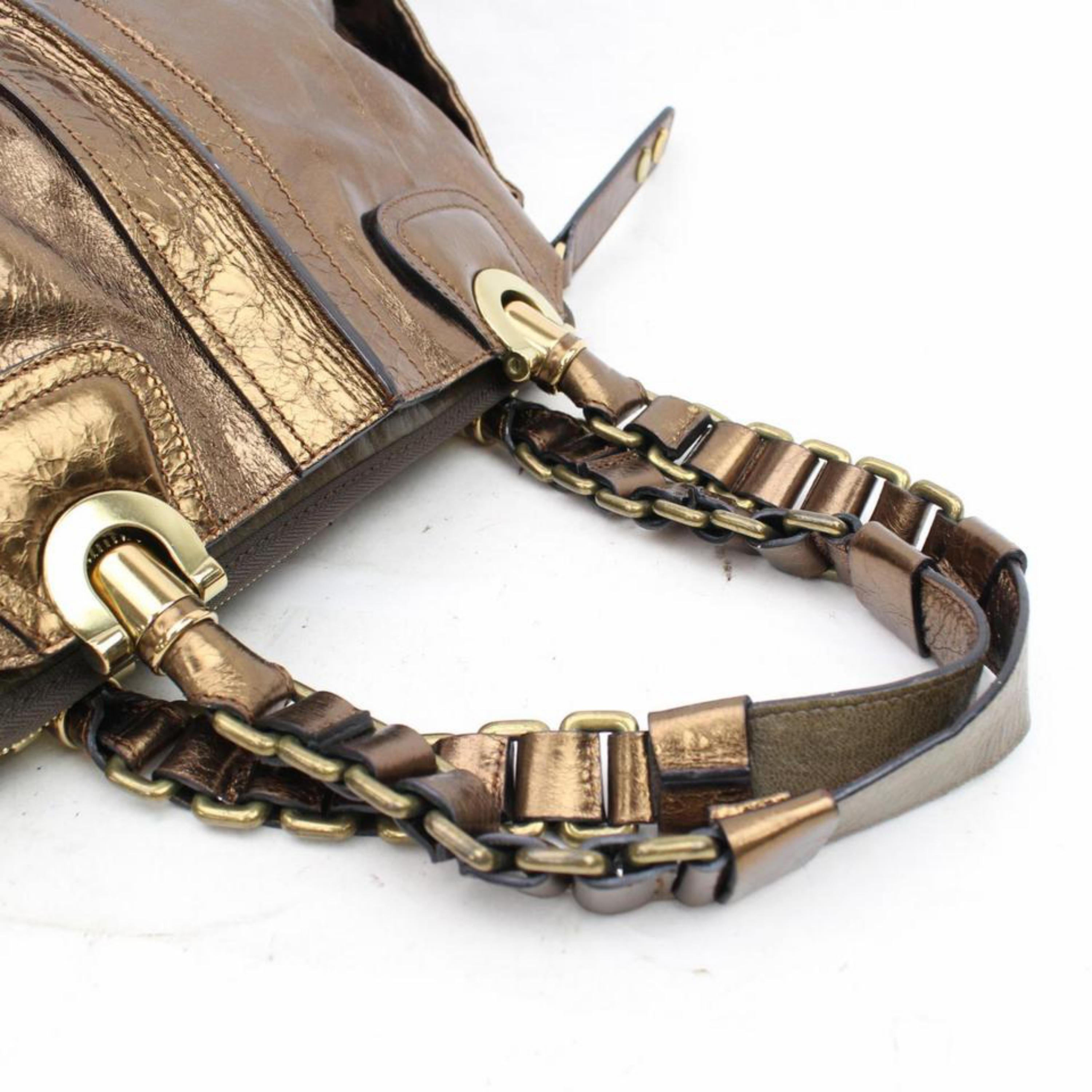 Chloé (1 Of 30) Metallic Bronze Heloise 868306 Brown Leather Shoulder Bag For Sale 4