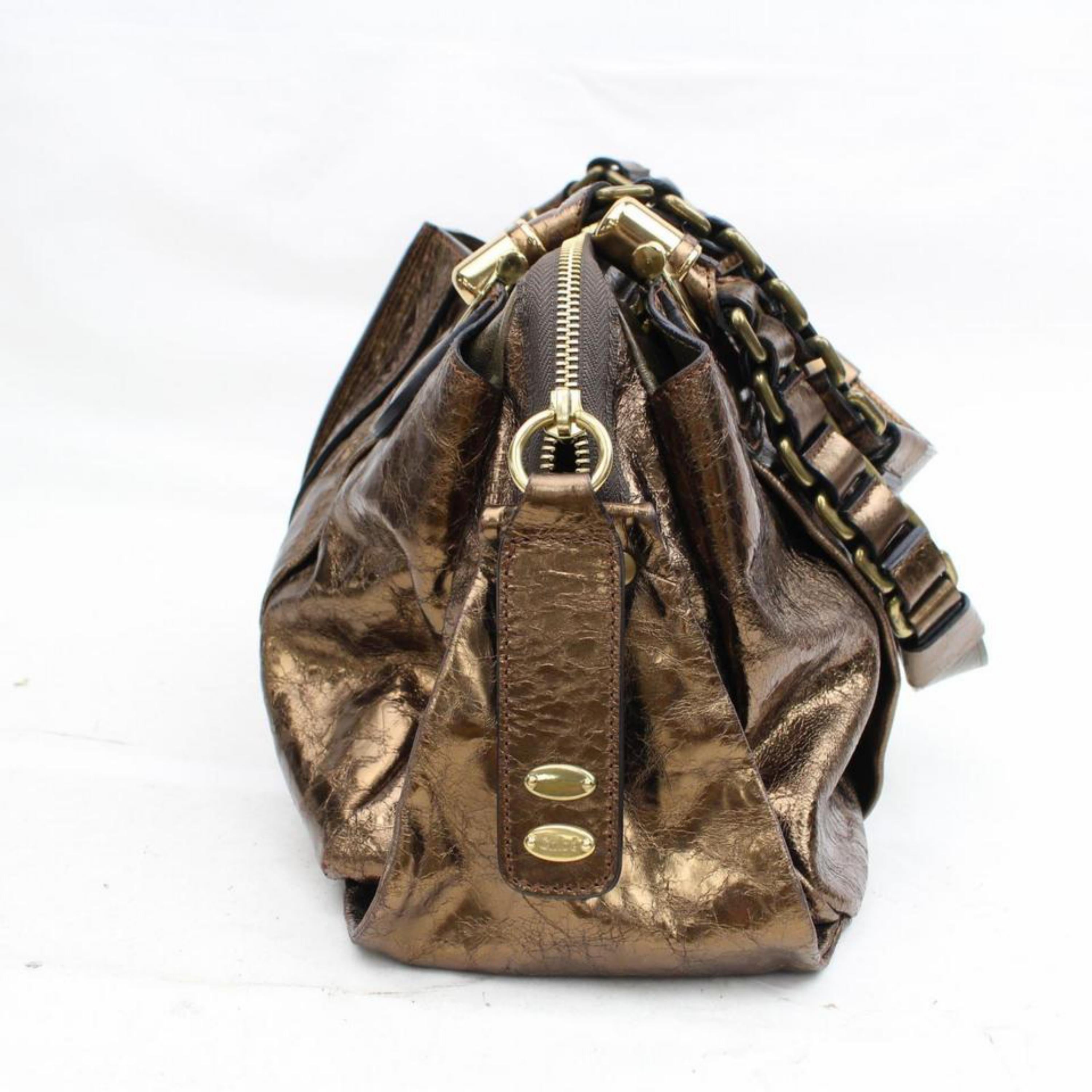 Chloé (1 Of 30) Metallic Bronze Heloise 868306 Brown Leather Shoulder Bag For Sale 2