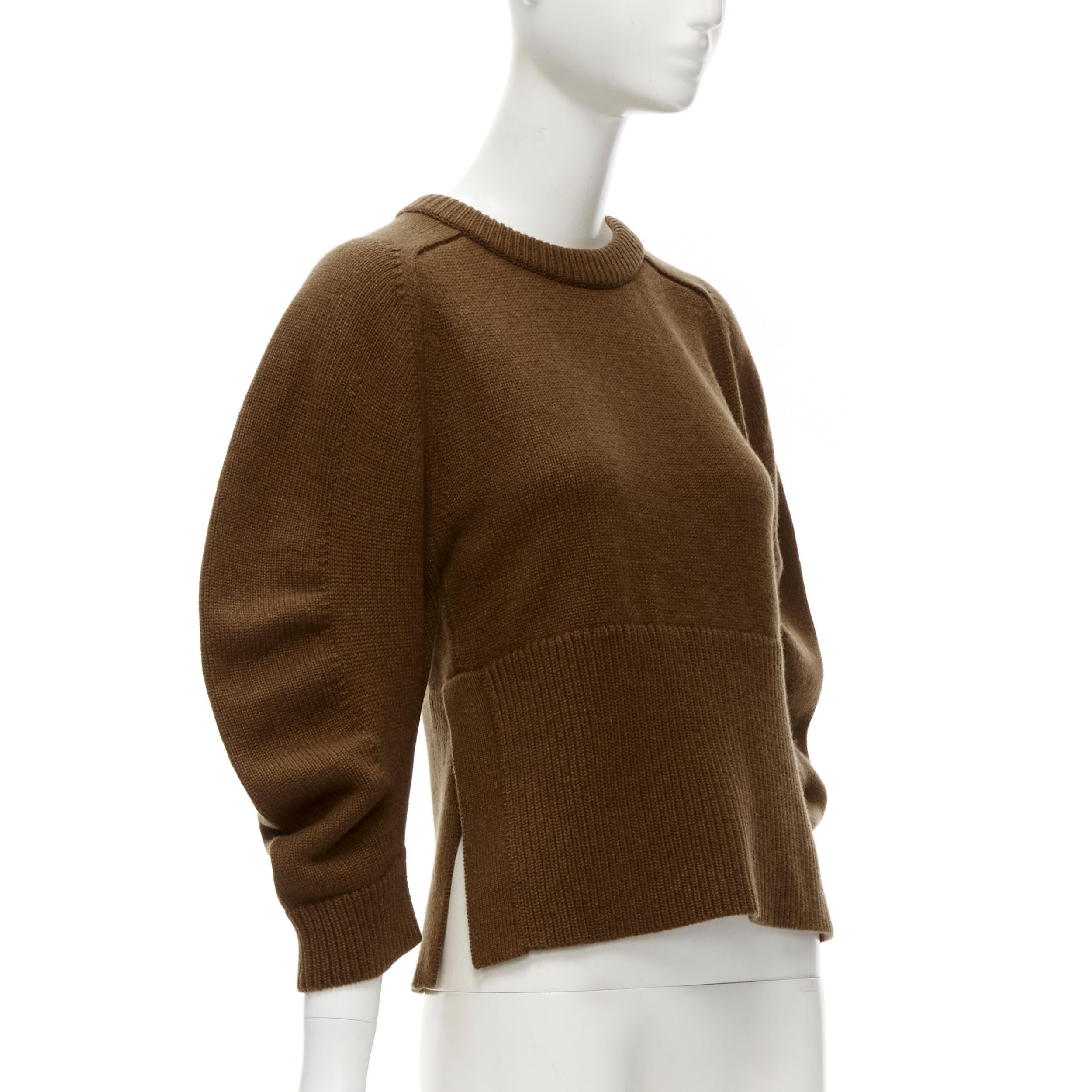 Marron CHLOE Pull court à manches bouffantes en 100% cachemire S en vente