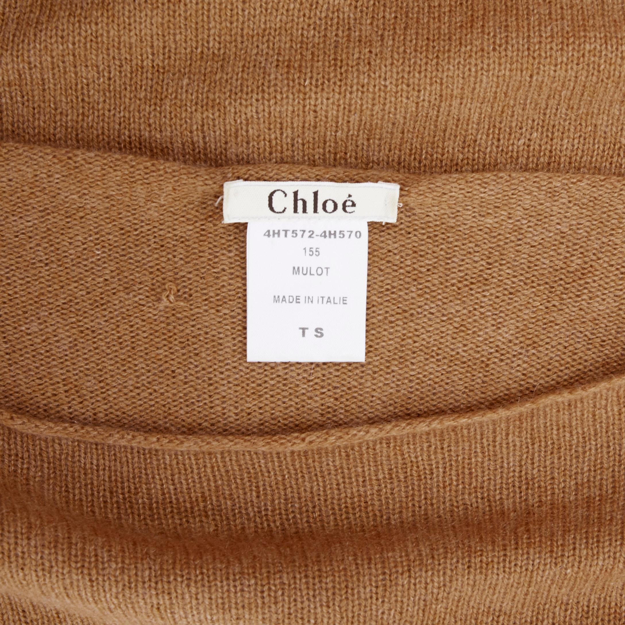 CHLOE 100% cashmere camel brown wide boat neck ladder stitch sweater top S 5