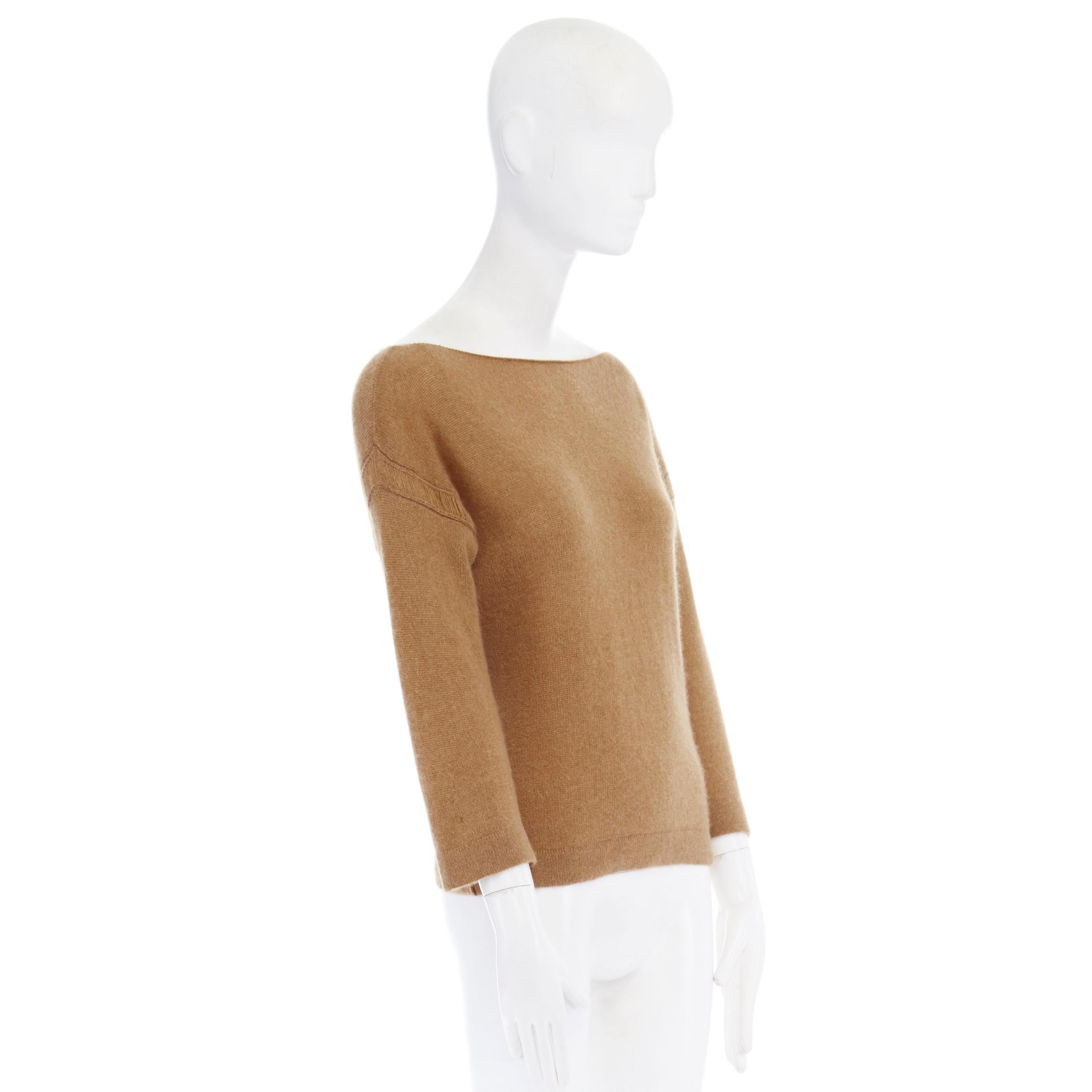 Brown CHLOE 100% cashmere camel brown wide boat neck ladder stitch sweater top S