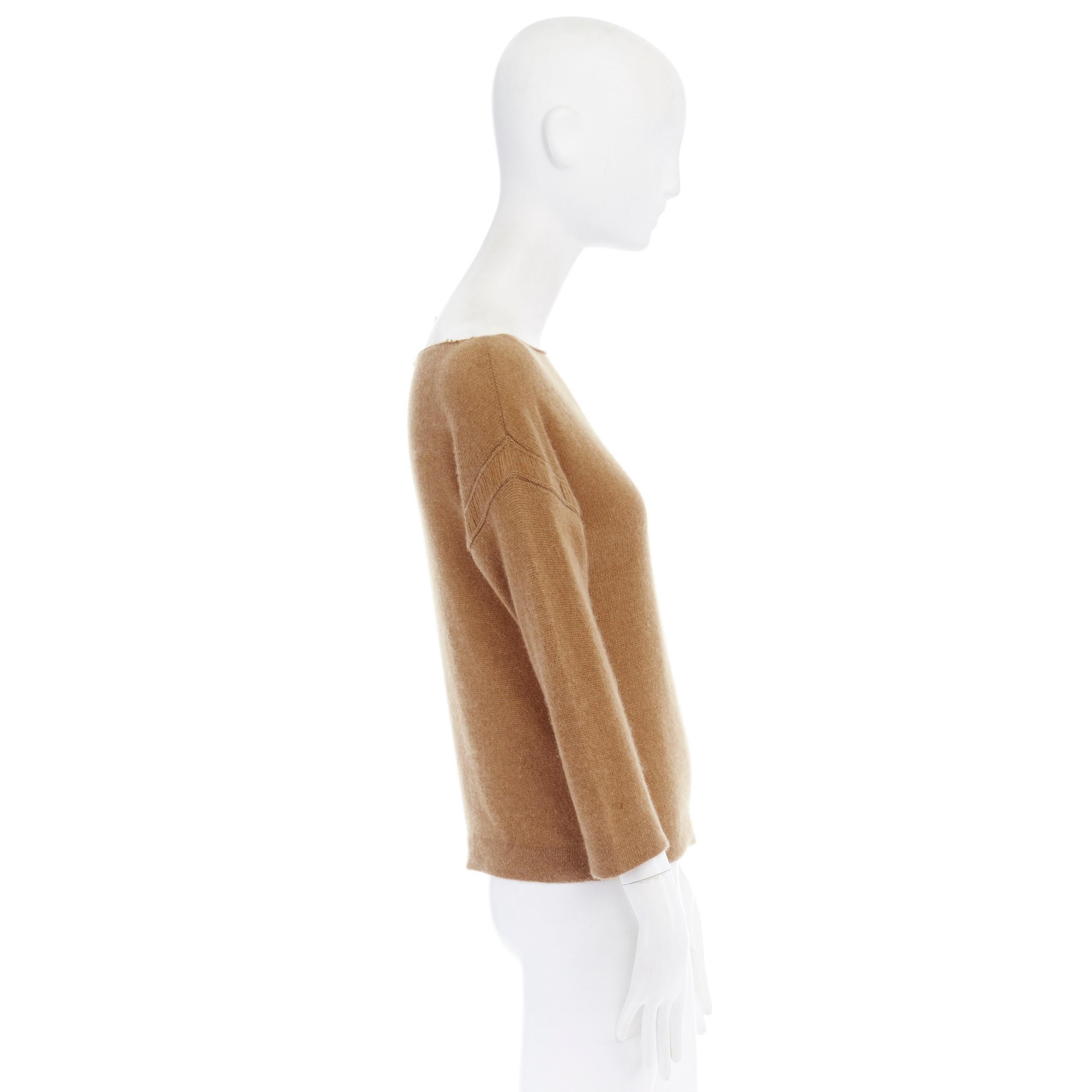 CHLOE 100% cashmere camel brown wide boat neck ladder stitch sweater top S In Good Condition In Hong Kong, NT