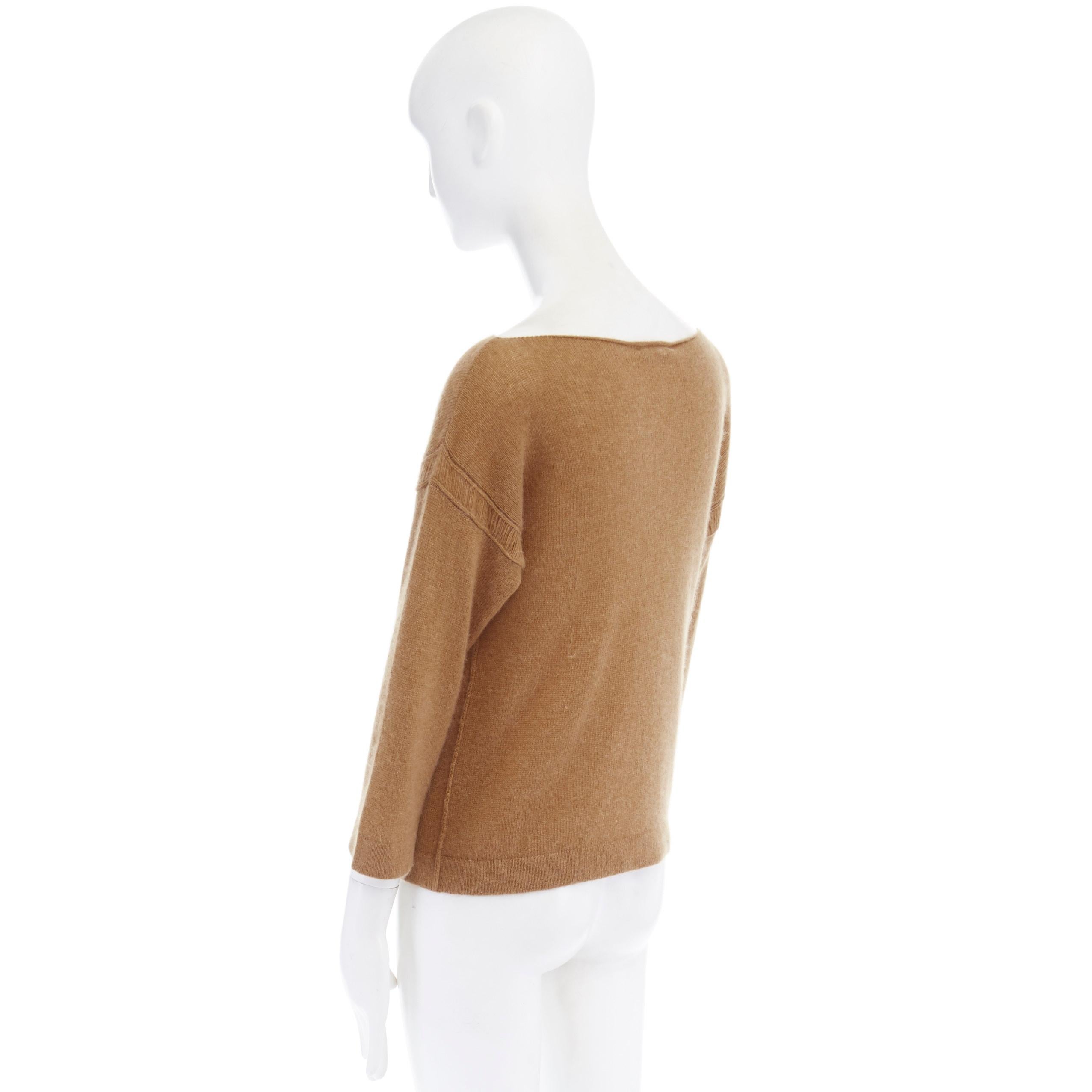 CHLOE 100% cashmere camel brown wide boat neck ladder stitch sweater top S 1
