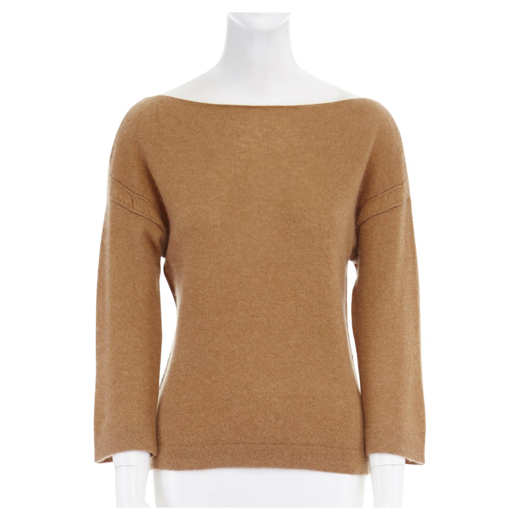 CHLOE 100% cashmere camel brown wide boat neck ladder stitch sweater top S