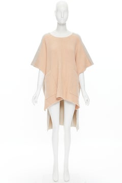 CHLOE 100% chunky knit cashmere peach beige high low poncho sweater XS