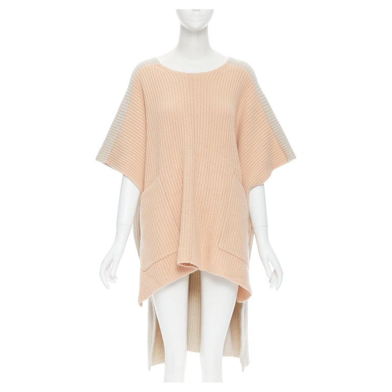CHLOE 100% chunky knit cashmere peach beige high low poncho sweater XS For  Sale at 1stDibs