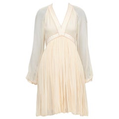 CHLOE 100% pinky beige silk chiffon plunge pleated knee boho dress FR34 XS