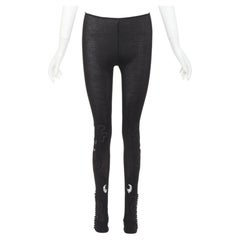 CHLOE 100% silk black lace embroidery cutout applique ribbed leggings XS