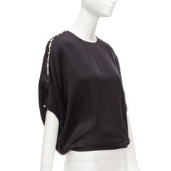 CHLOE 100% silk black pearl embellished lattice dolman top FR34 XS