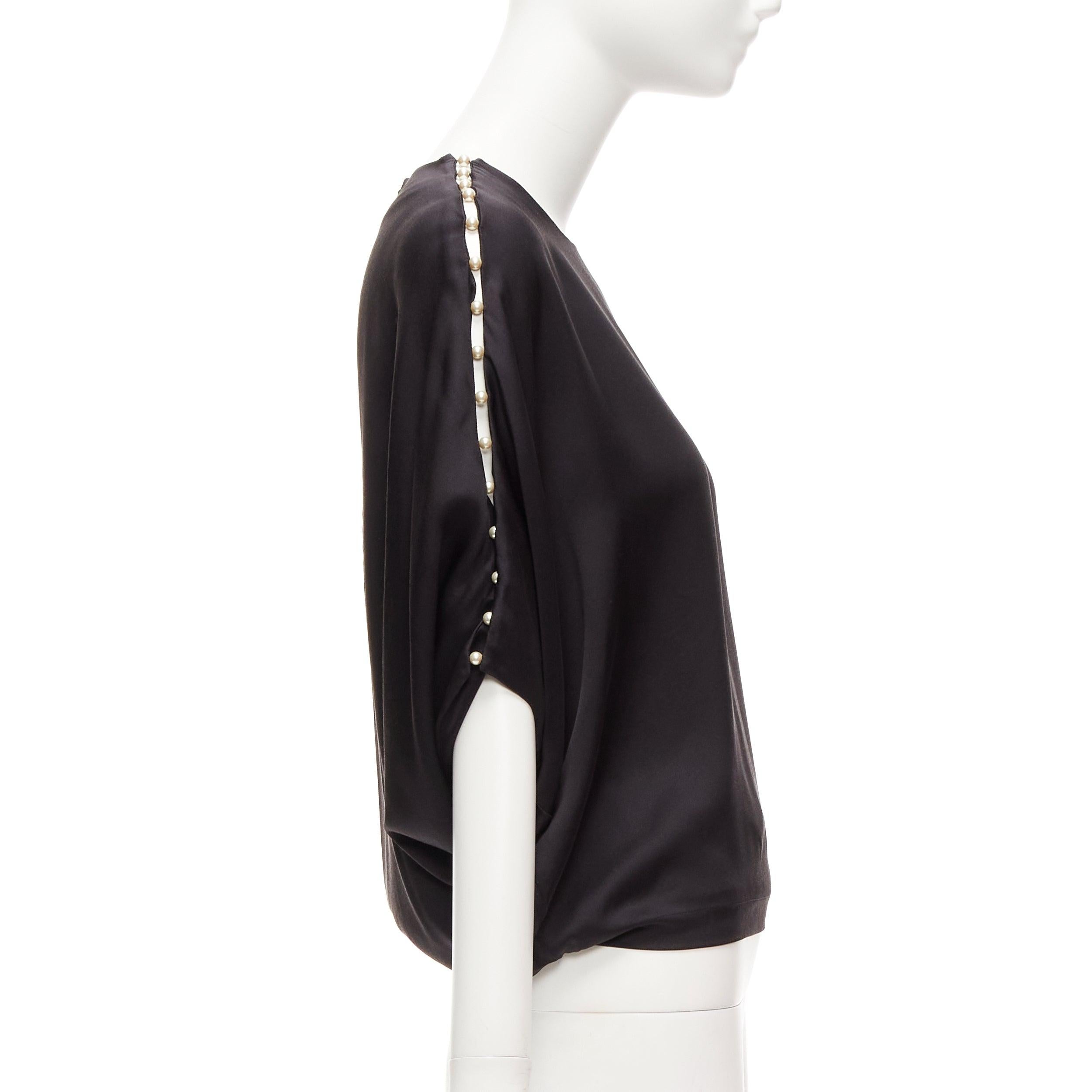 Women's CHLOE 100% silk black pearl embellished lattice dolman top FR34 XS For Sale