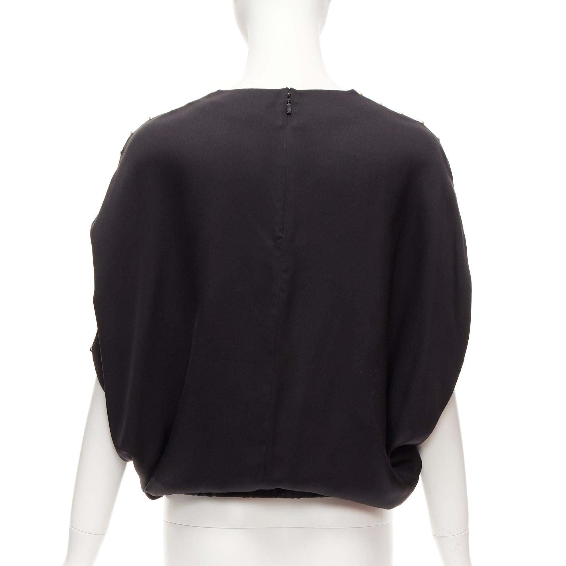 CHLOE 100% silk black pearl embellished lattice dolman top FR34 XS For Sale 1