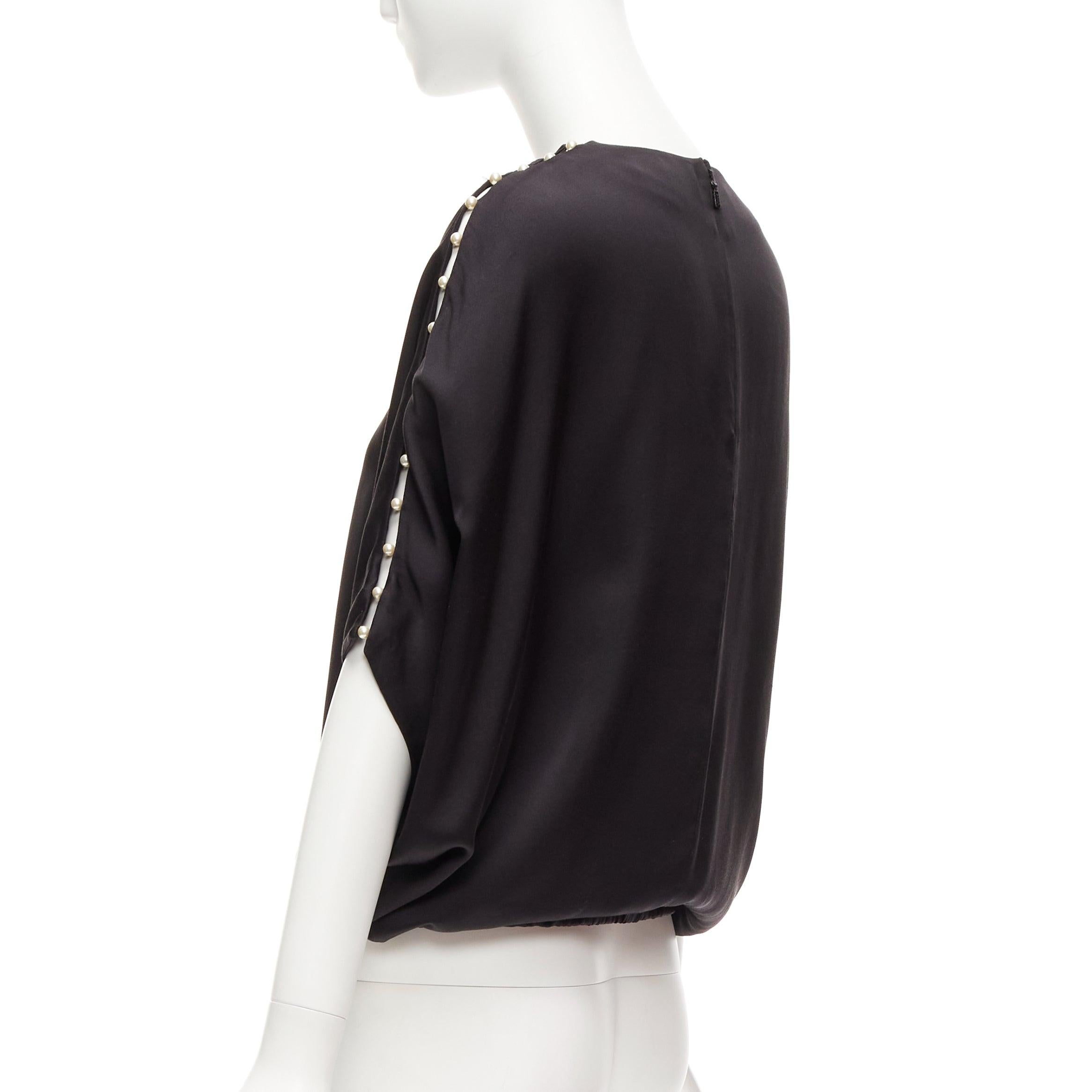 CHLOE 100% silk black pearl embellished lattice dolman top FR34 XS For Sale 2