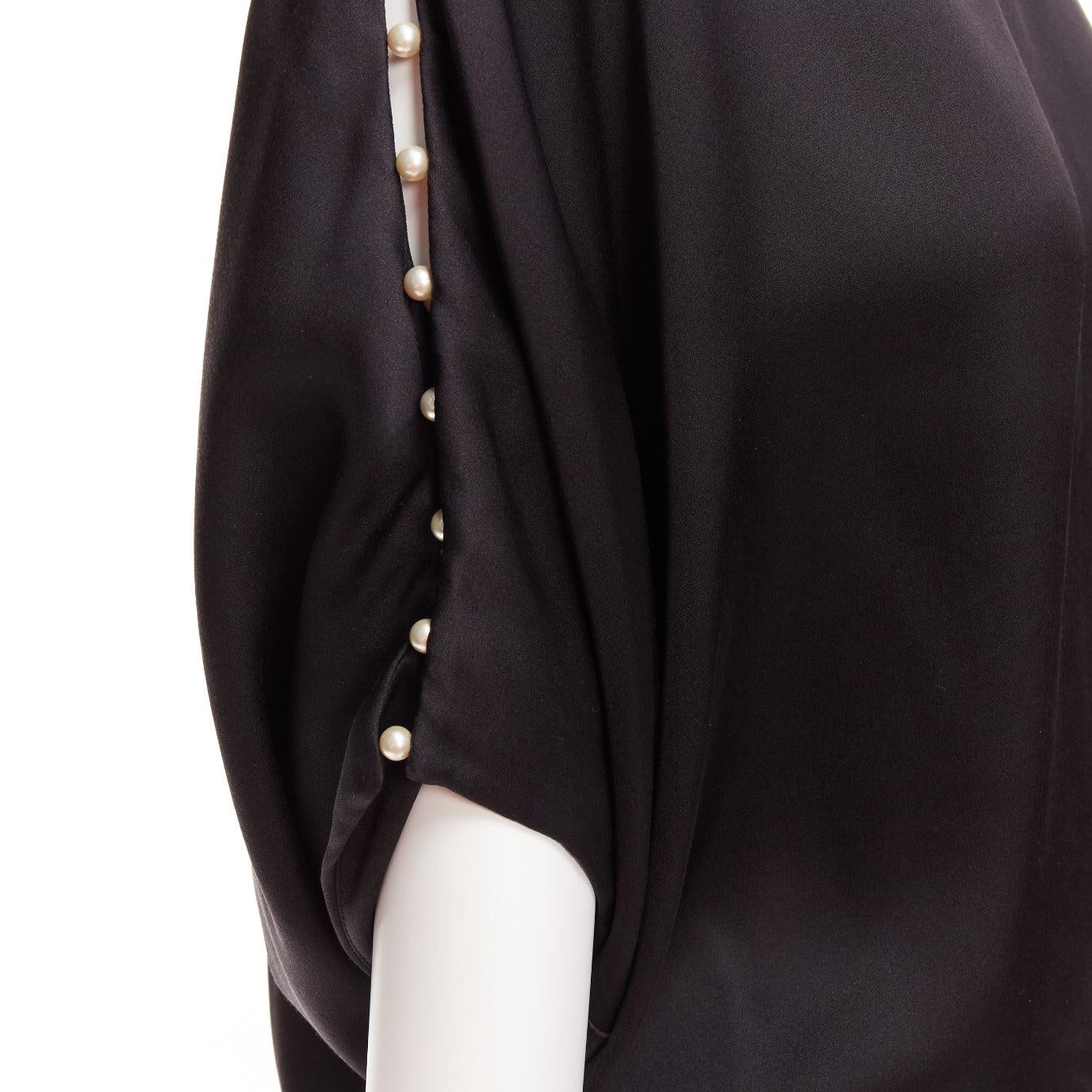 CHLOE 100% silk black pearl embellished lattice dolman top FR34 XS For Sale 3