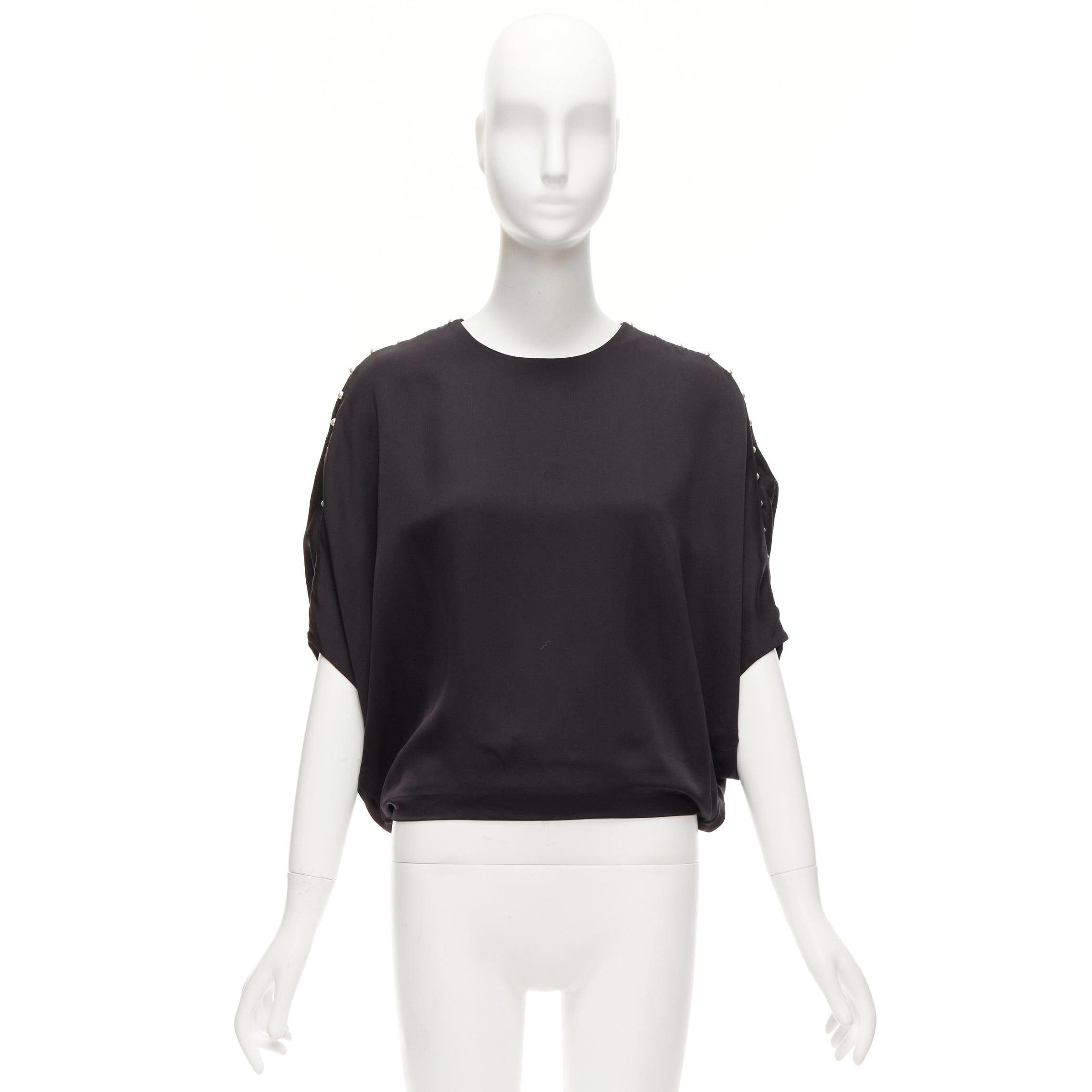 CHLOE 100% silk black pearl embellished lattice dolman top FR34 XS For Sale 5