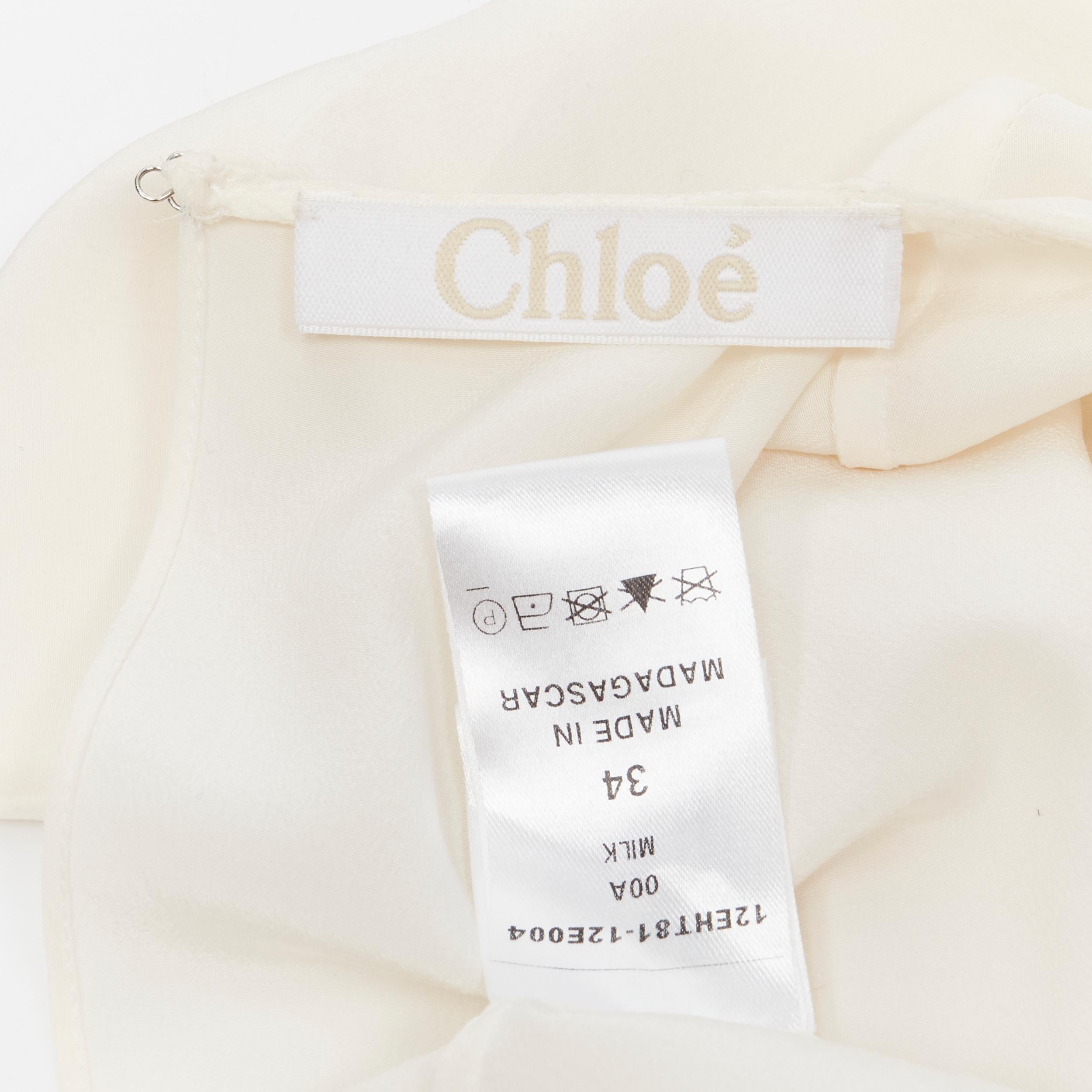 CHLOE 100% silk milk white split open back short sleeve top FR34 XS For Sale 3