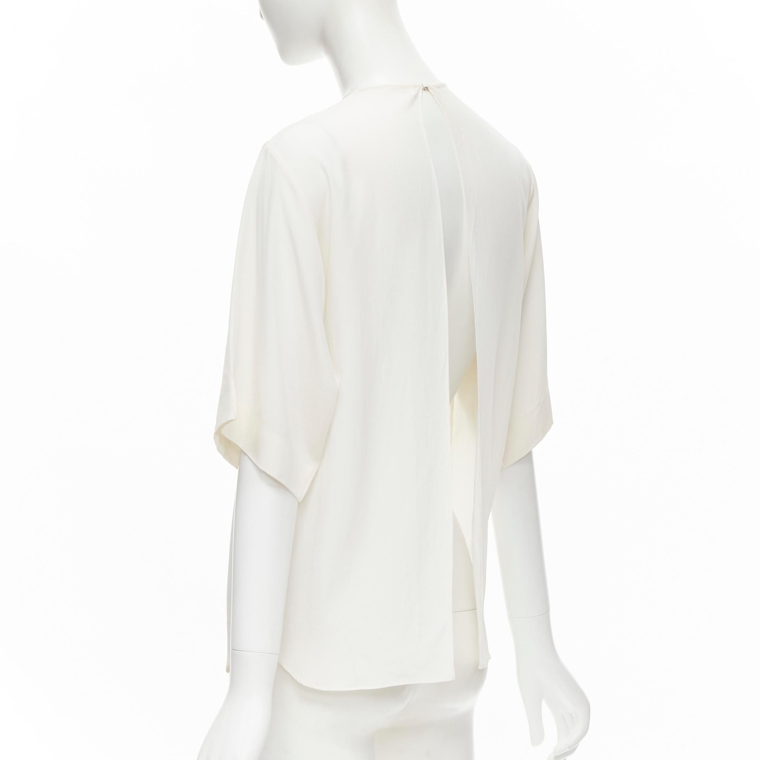 Gray CHLOE 100% silk milk white split open back short sleeve top FR34 XS For Sale