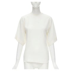 CHLOE 100% silk milk white split open back short sleeve top FR34 XS