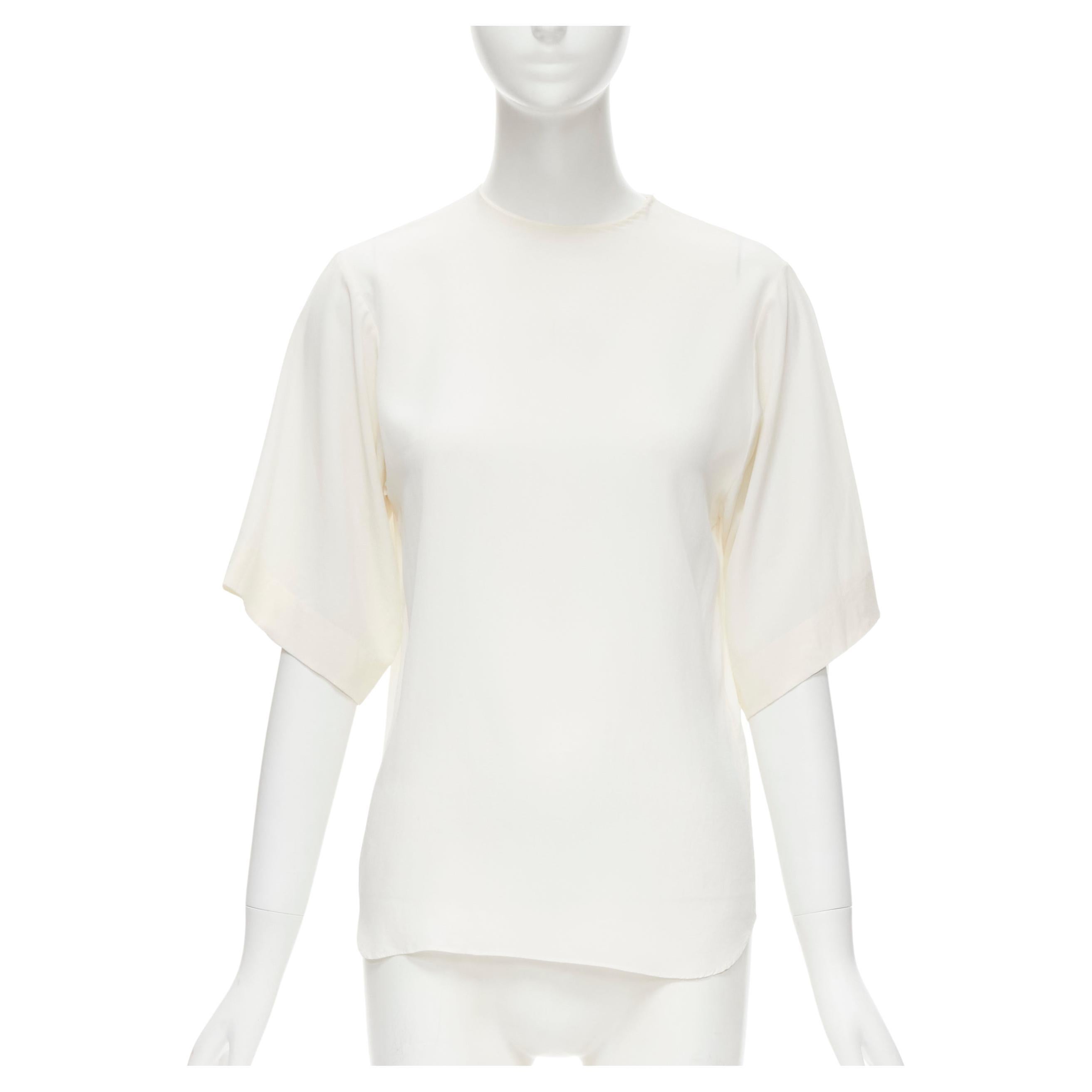 CHLOE 100% silk milk white split open back short sleeve top FR34 XS For Sale
