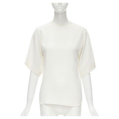 CHLOE 100% silk milk white split open back short sleeve top FR34 XS