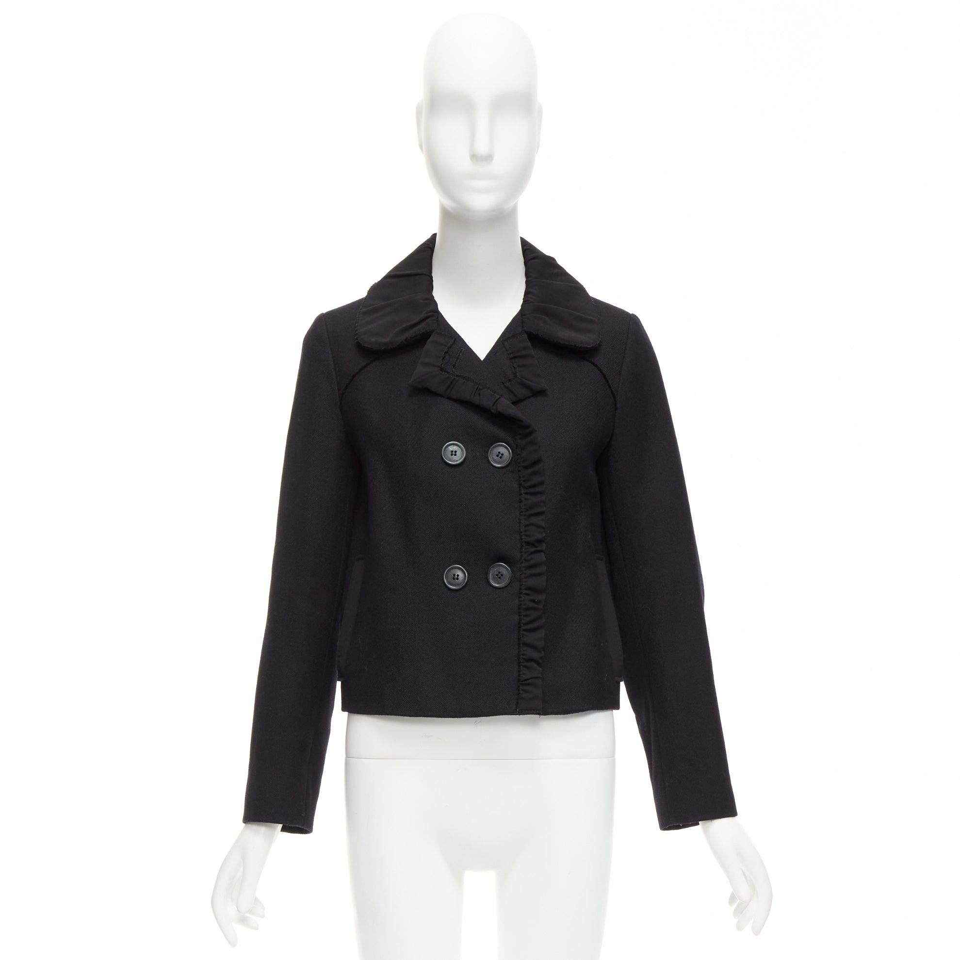 CHLOE 100% wool black gathered ruche trim pleated collar cropped jacket FR36 S For Sale 6