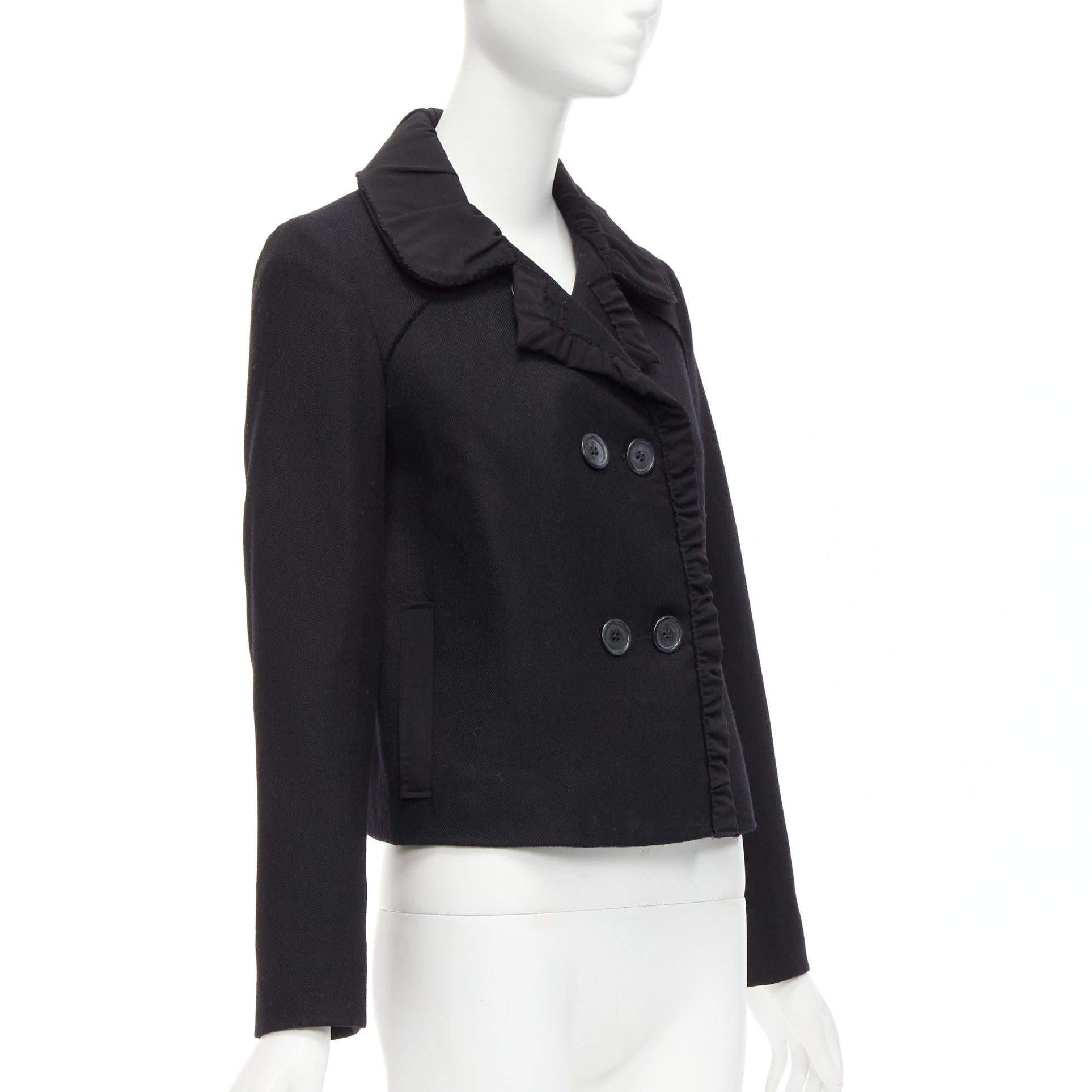 Women's CHLOE 100% wool black gathered ruche trim pleated collar cropped jacket FR36 S For Sale