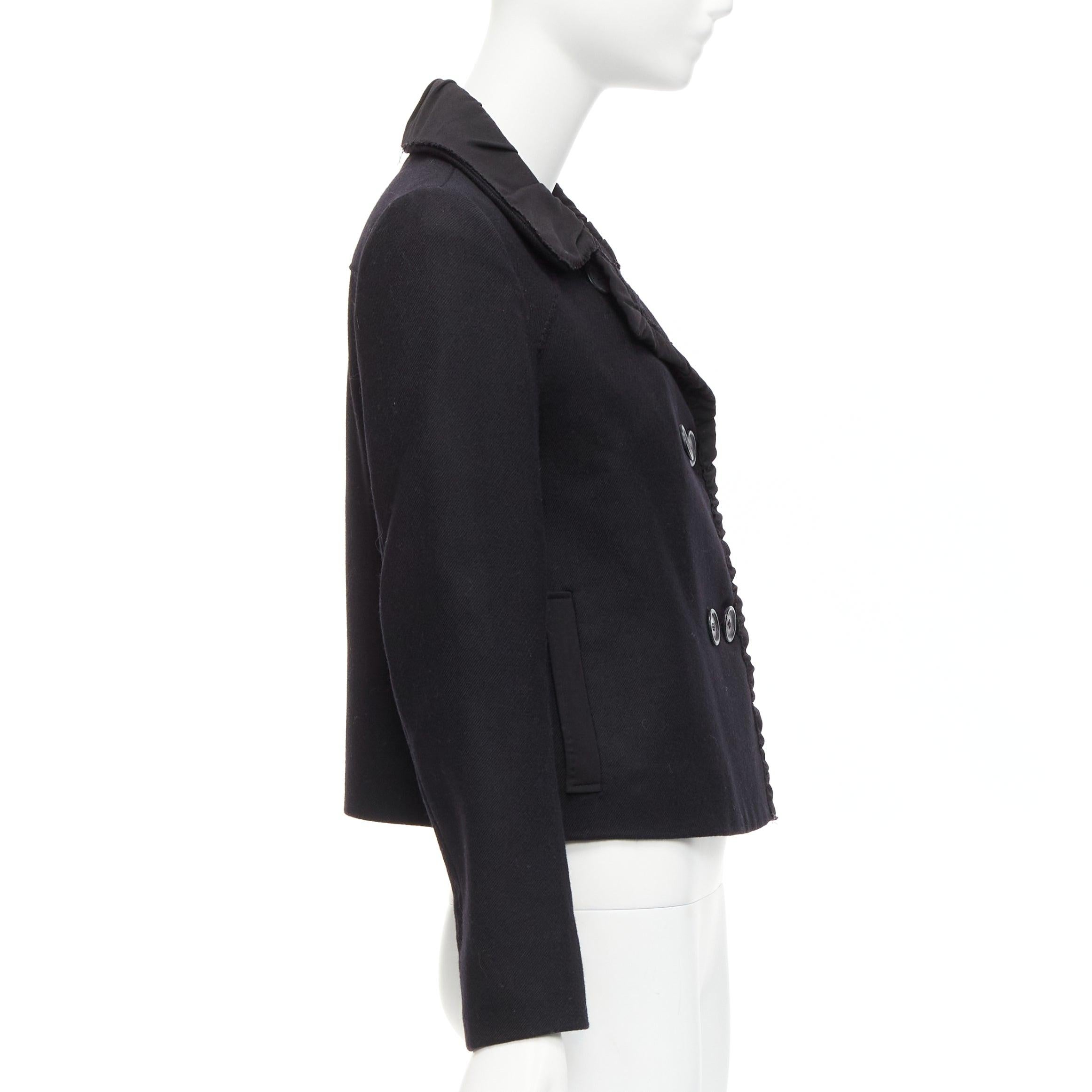 CHLOE 100% wool black gathered ruche trim pleated collar cropped jacket FR36 S For Sale 1