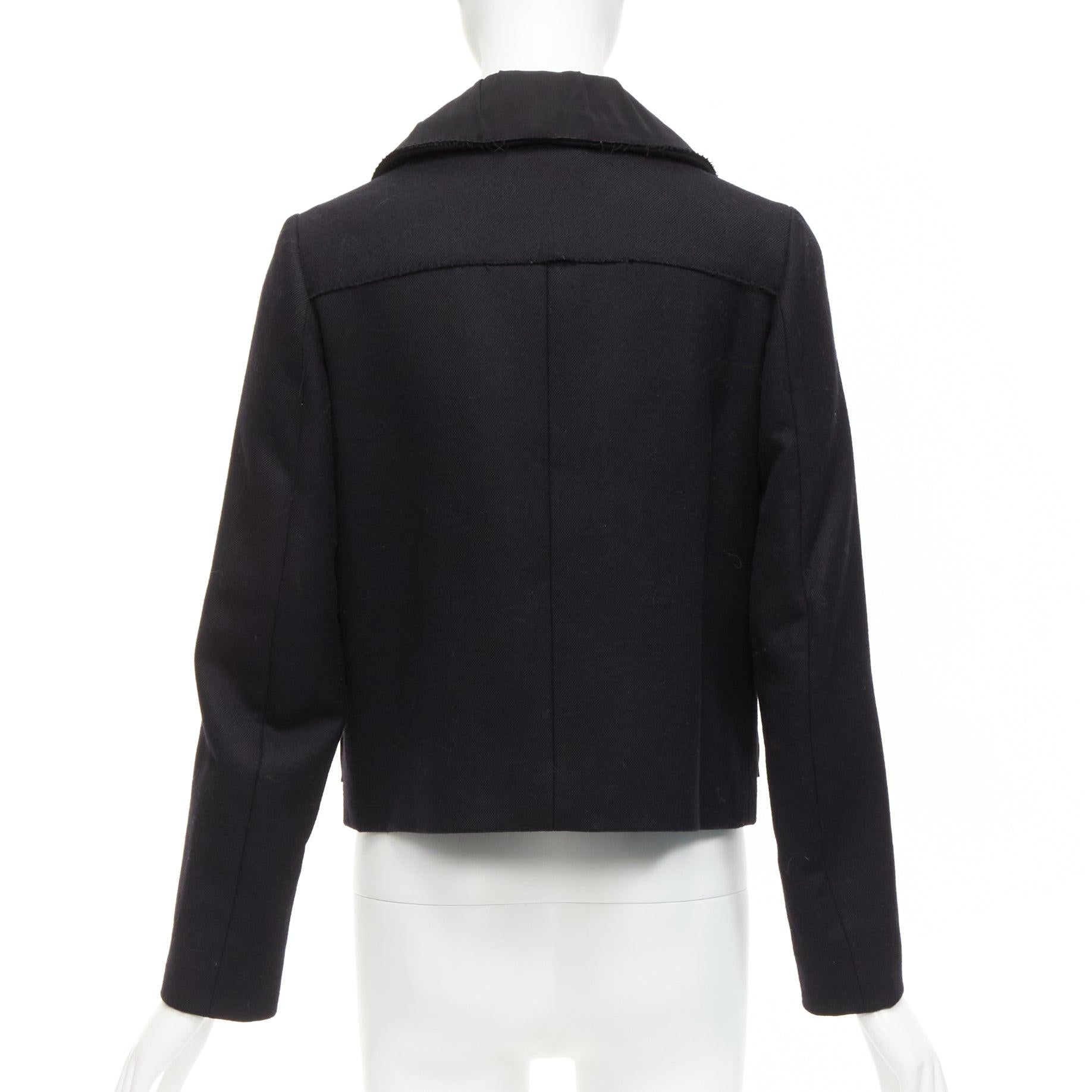 CHLOE 100% wool black gathered ruche trim pleated collar cropped jacket FR36 S For Sale 2
