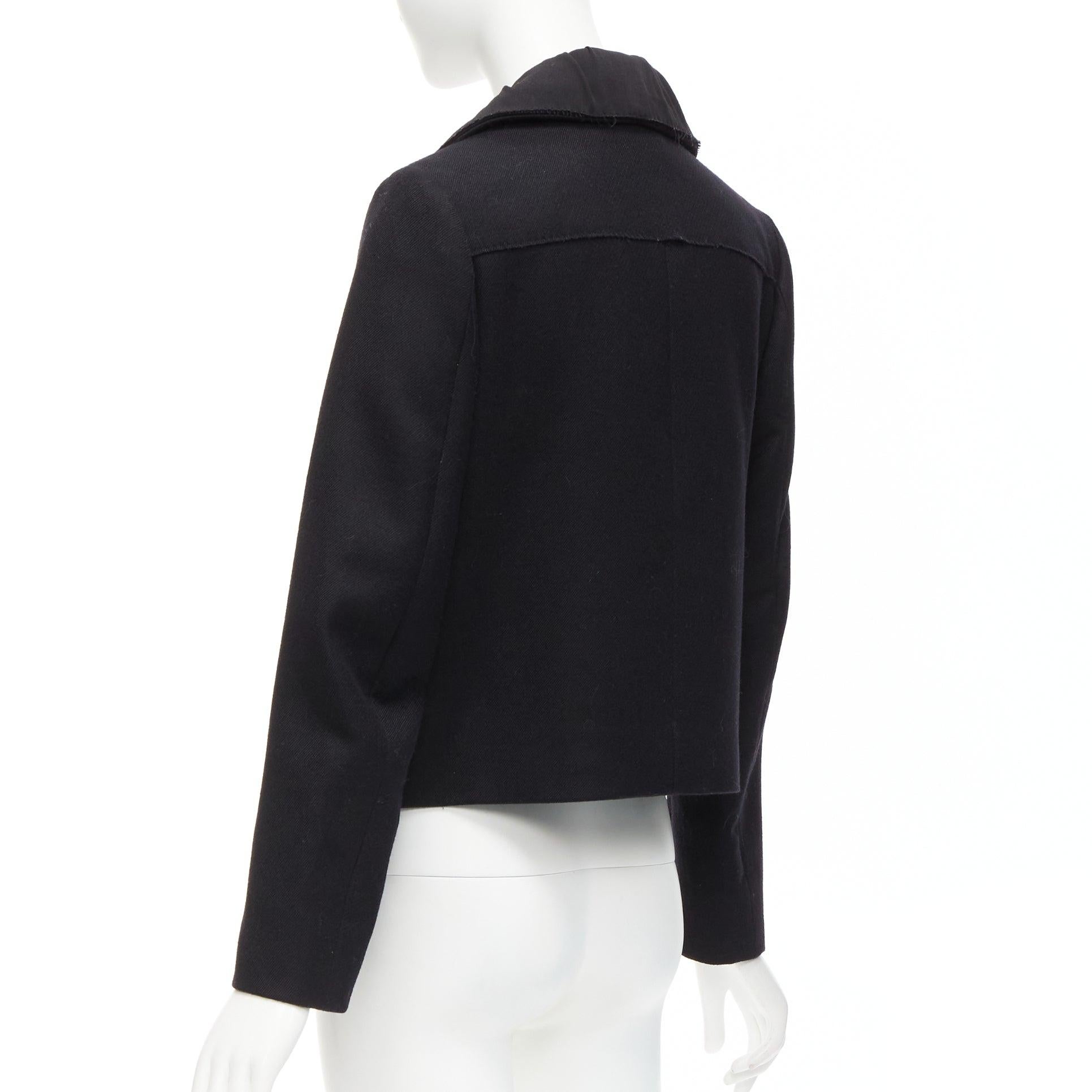 CHLOE 100% laine noire froncée, col plissé, veste cropped FR36 S en vente 3