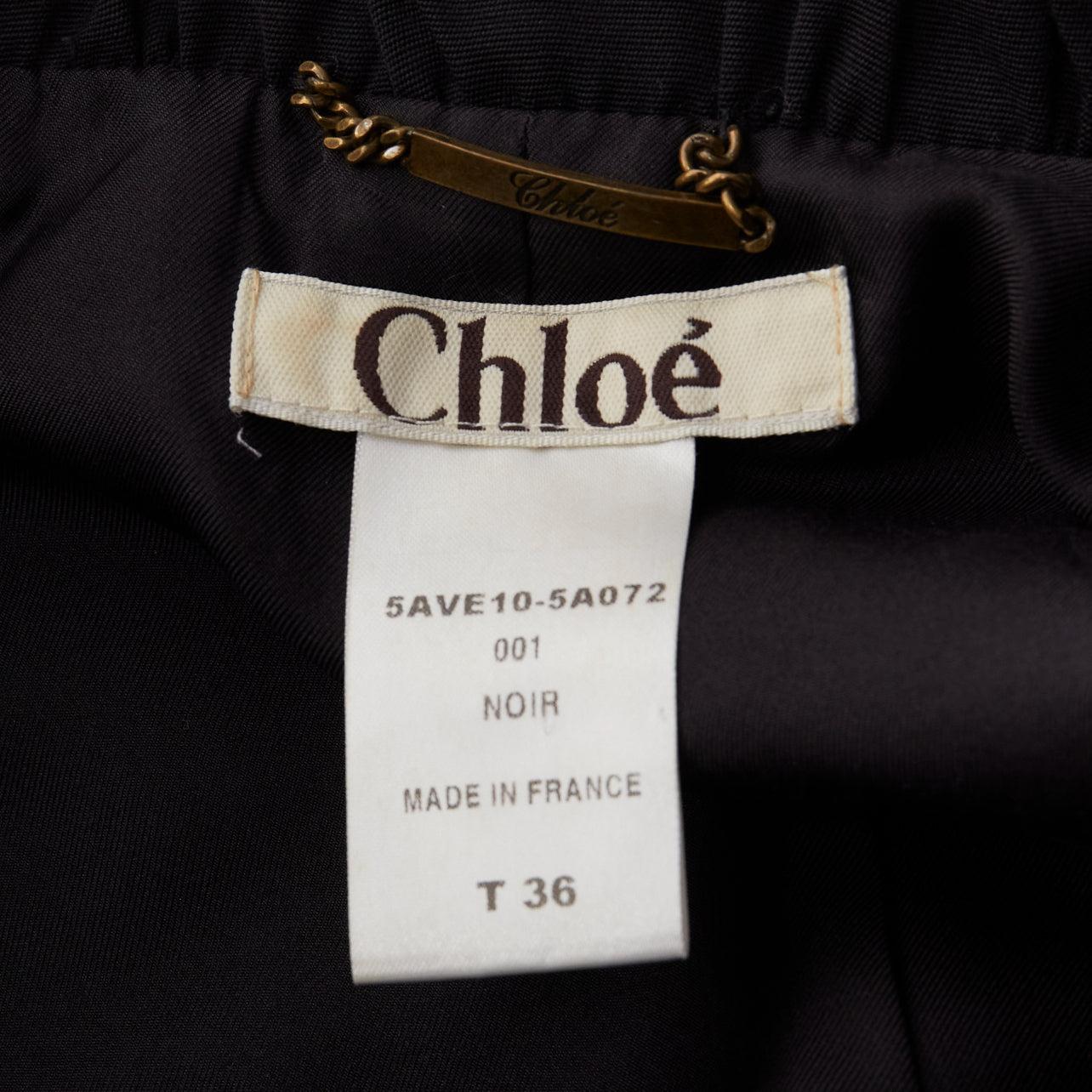 CHLOE 100% laine noire froncée, col plissé, veste cropped FR36 S en vente 5