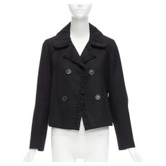 CHLOE 100% lana nera con arricciatura e colletto plissettato giacca cropped FR36 S