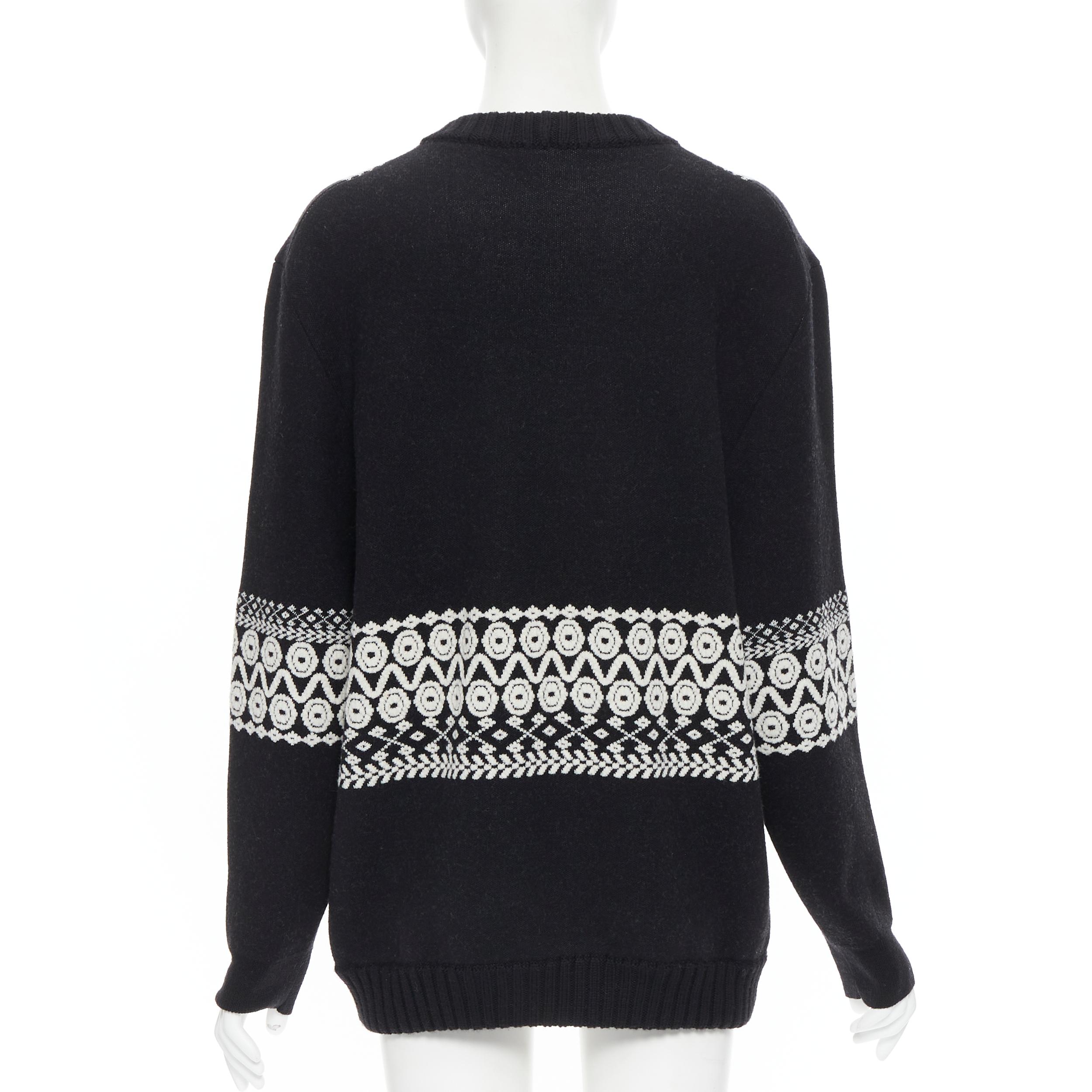 CHLOE 100% wool black white intarsia woven long sleeve sweater pullover XS In Excellent Condition For Sale In Hong Kong, NT