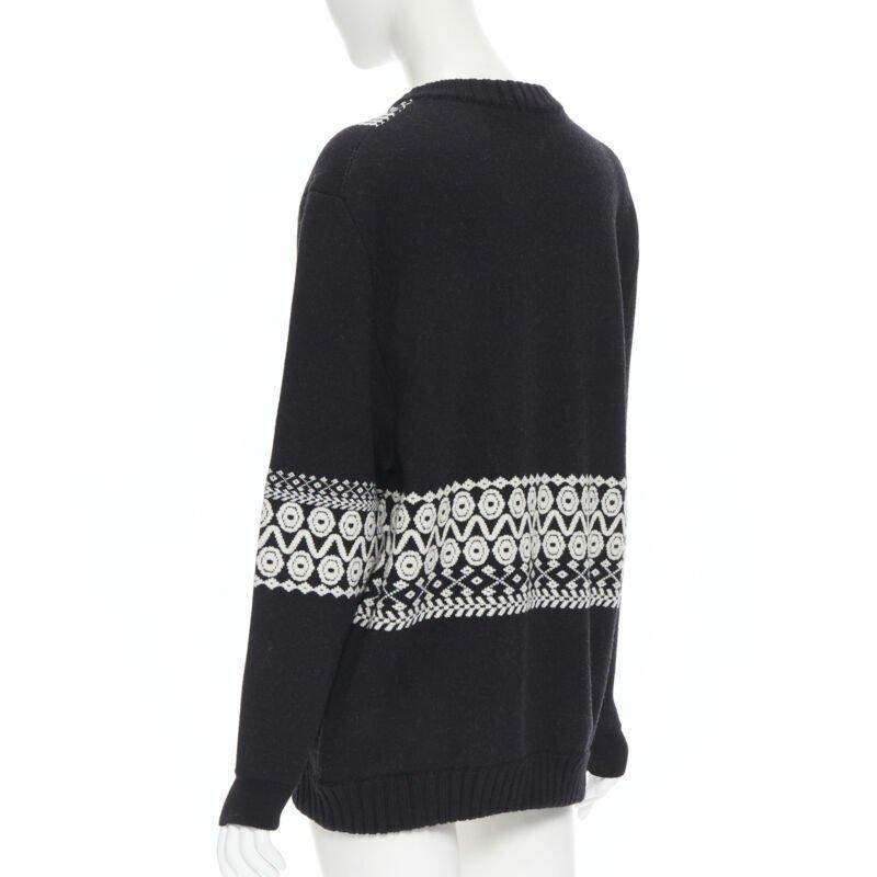 CHLOE 100% wool black white intarsia woven long sleeve sweater pullover XS For Sale 1