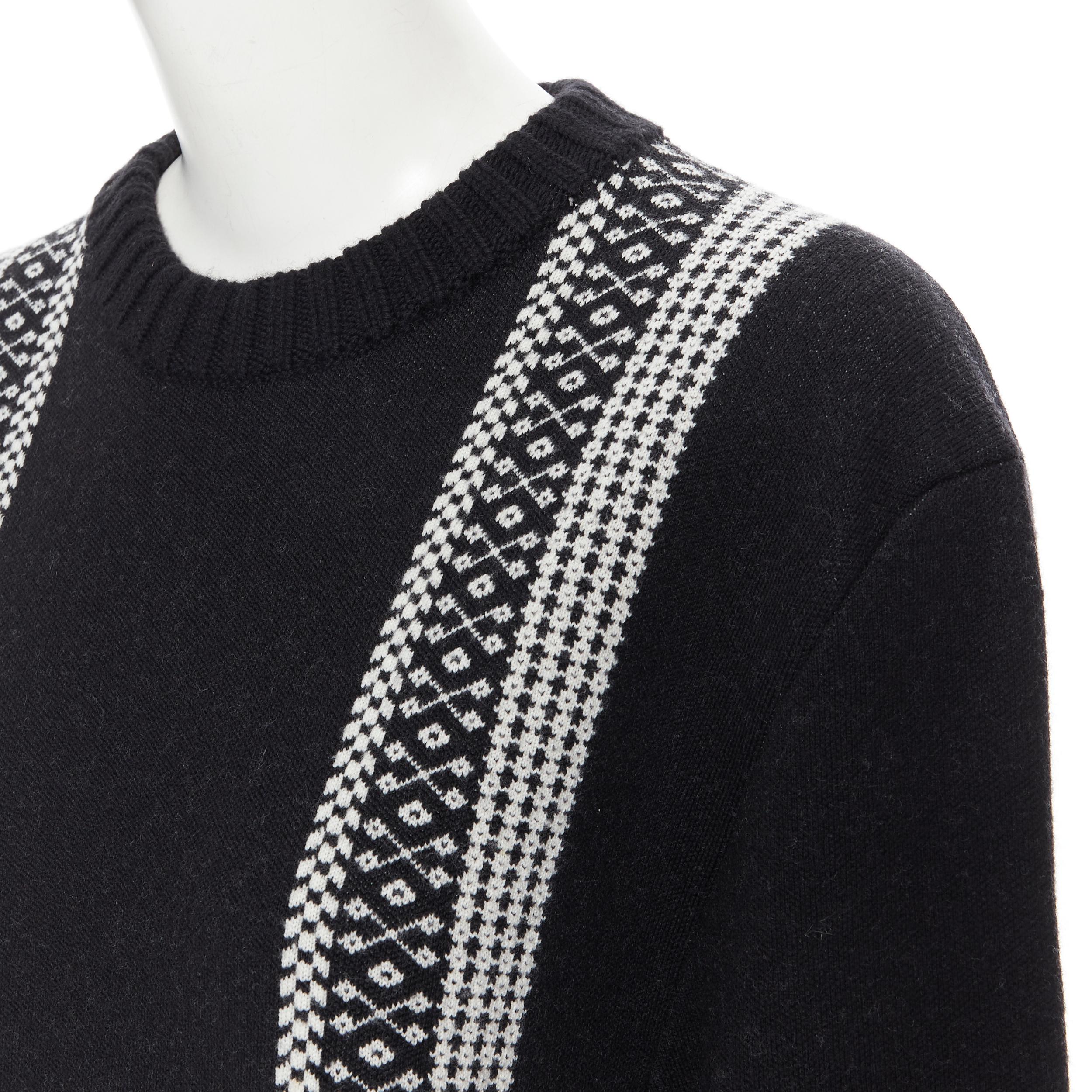 CHLOE 100% wool black white intarsia woven long sleeve sweater pullover XS For Sale 1
