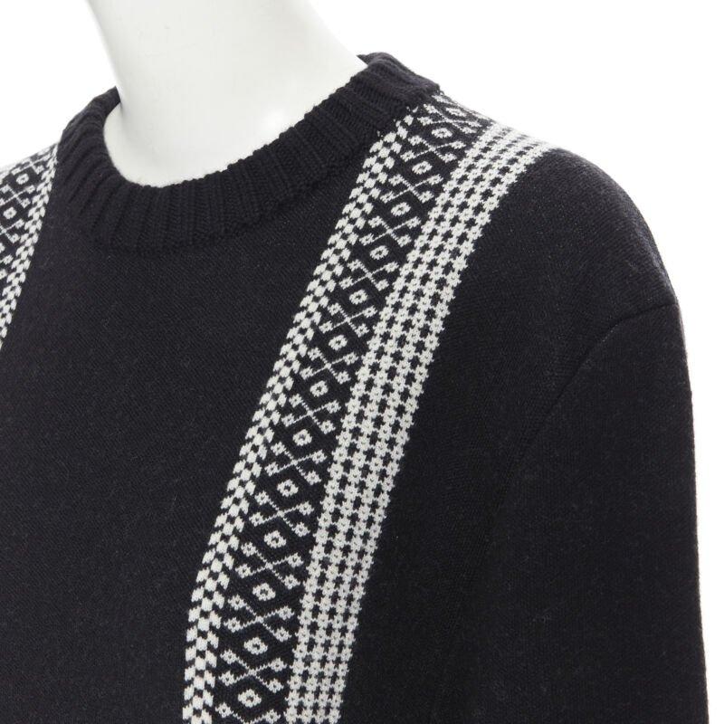 CHLOE 100% wool black white intarsia woven long sleeve sweater pullover XS For Sale 2