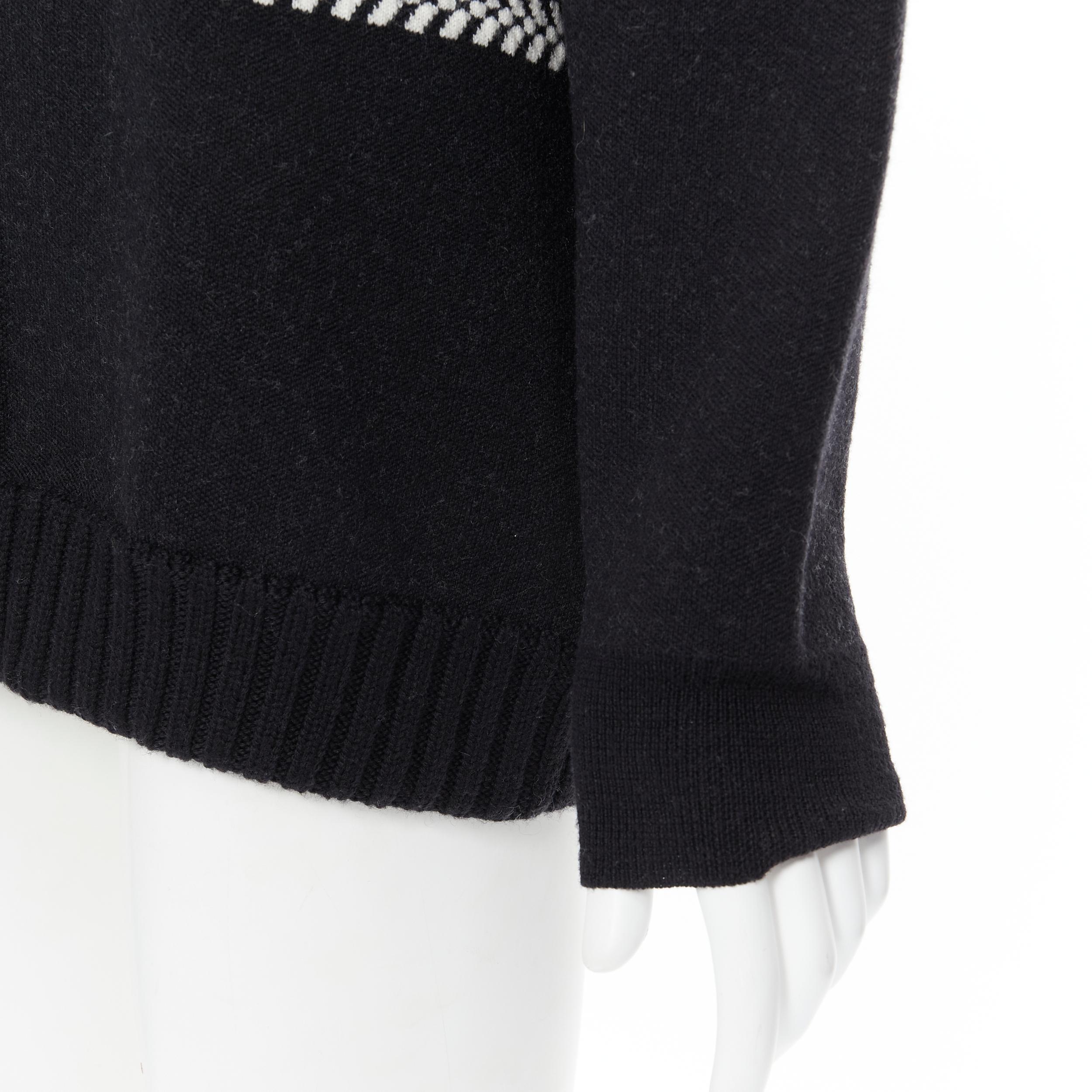 CHLOE 100% wool black white intarsia woven long sleeve sweater pullover XS For Sale 2