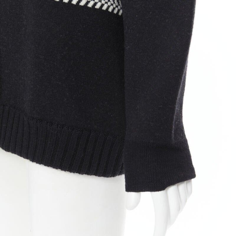 CHLOE 100% wool black white intarsia woven long sleeve sweater pullover XS For Sale 3