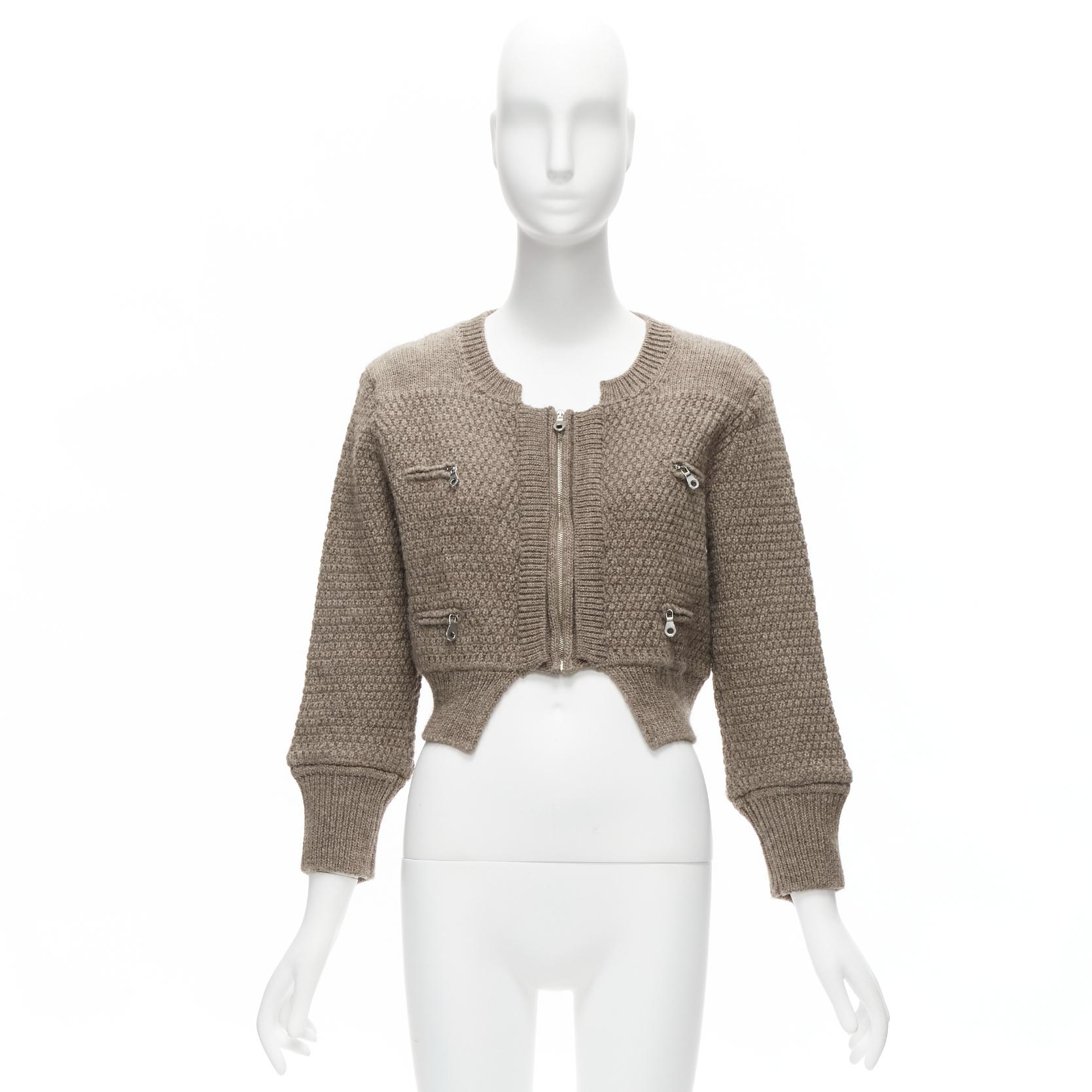 CHLOE 100% wool brown zip front 4 pocket cropped cardigan jacket FR38 M 7