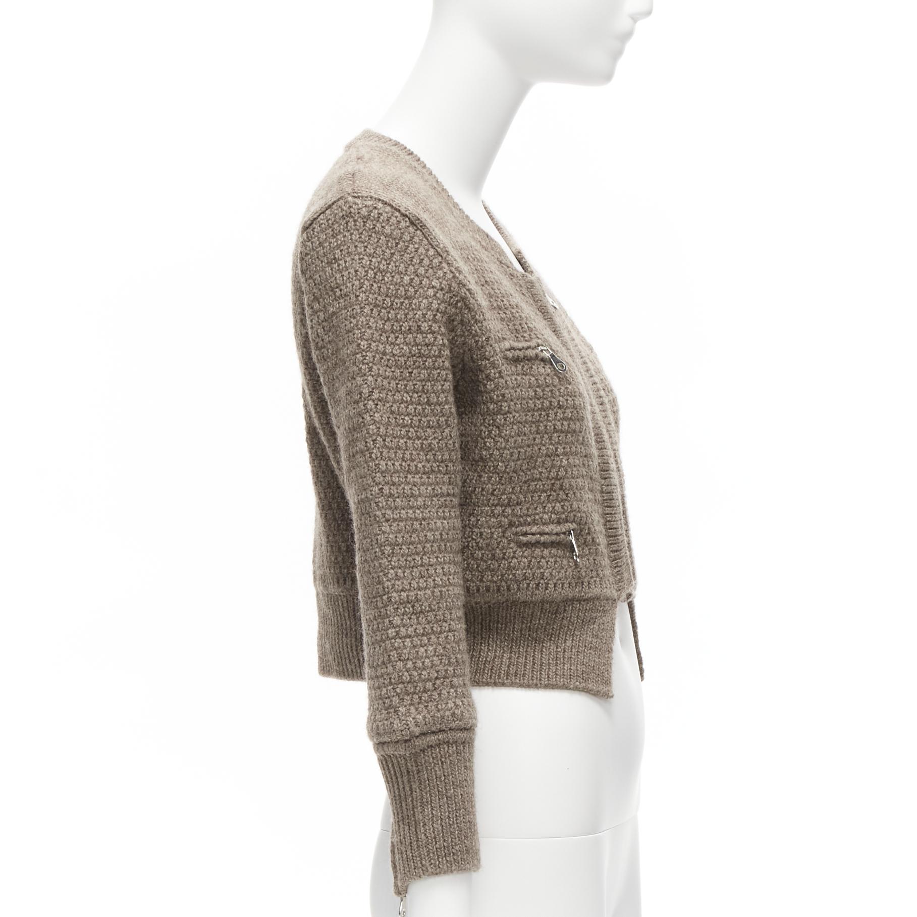 CHLOE 100% wool brown zip front 4 pocket cropped cardigan jacket FR38 M 1